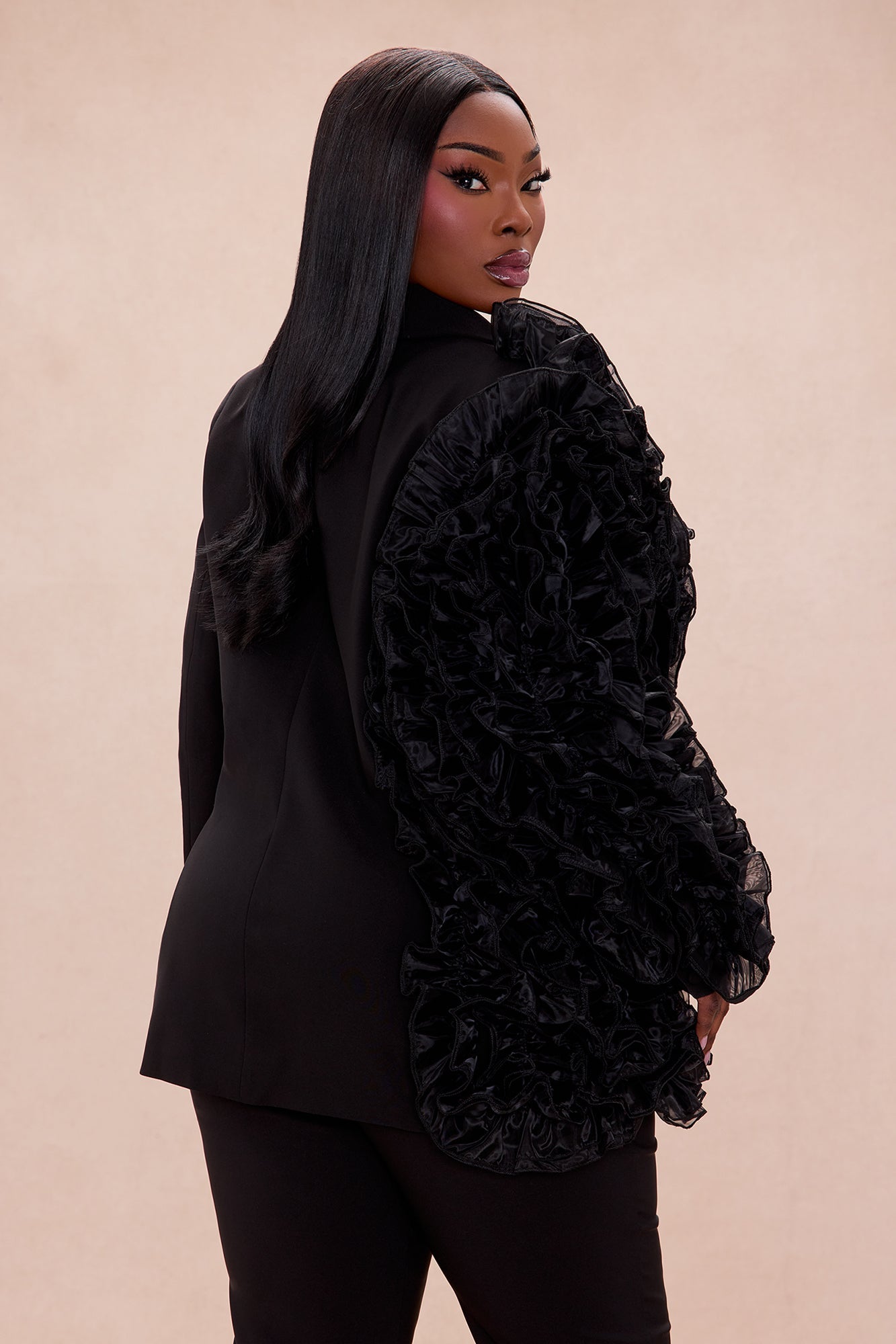 Camellia Ruffle Blazer - Black