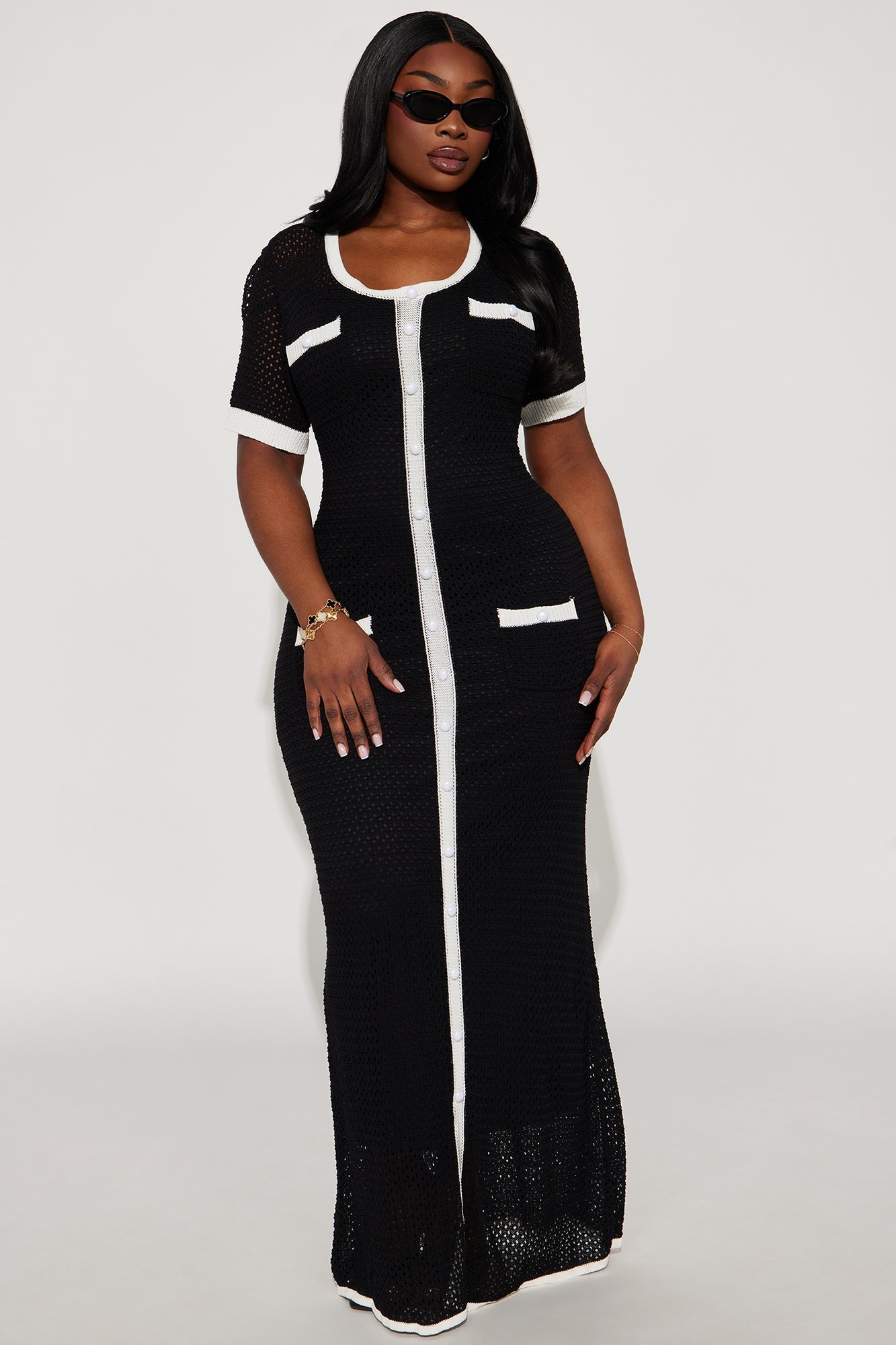 Elena Crochet Maxi Dress - Black/White