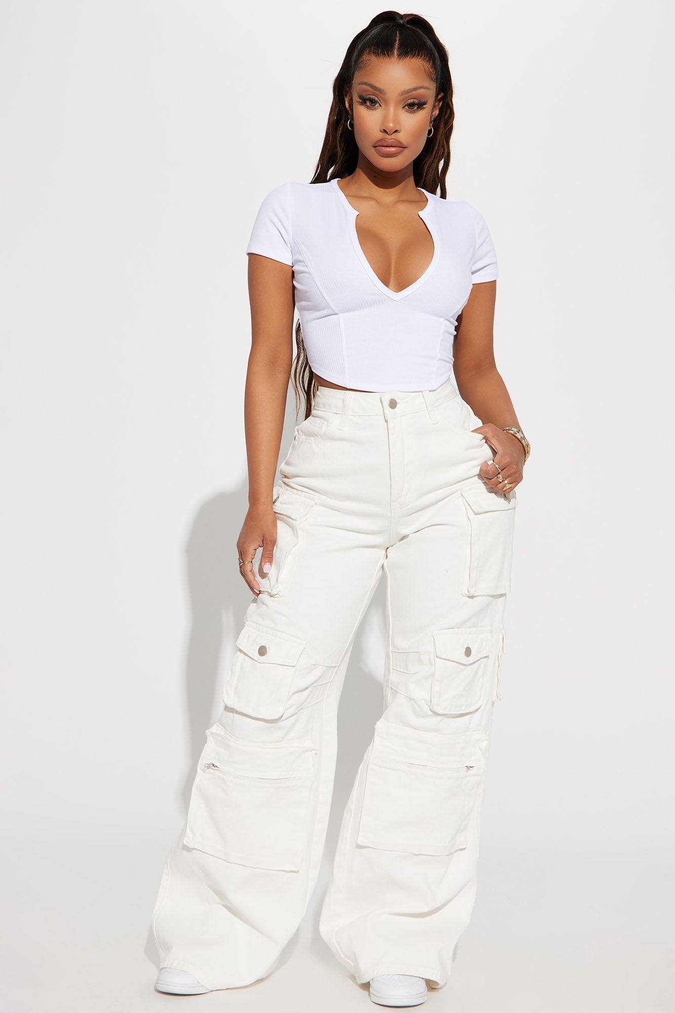 Valentina Plunge Crop Top - White