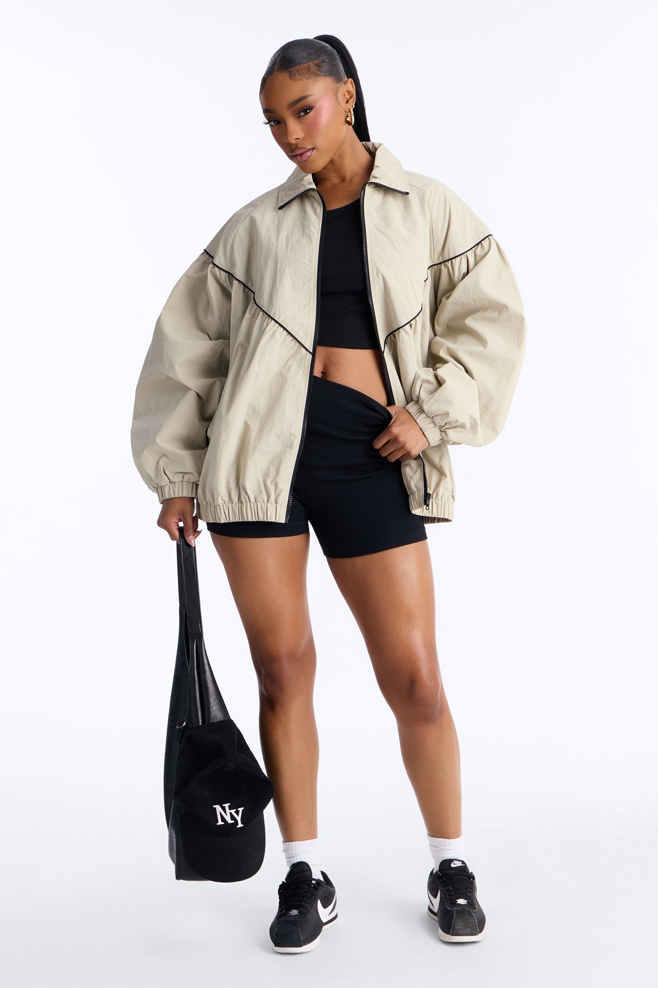 Daybreak Flow Funnel Neck Windbreaker Jacket - Taupe/combo