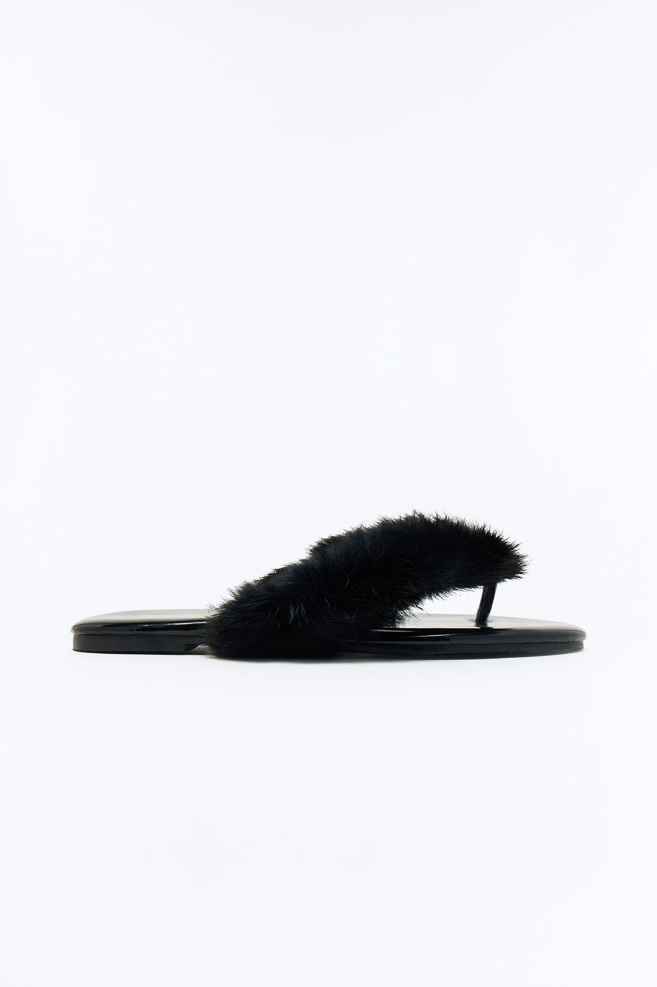 Amory Faux Fur Flip Flops - Black