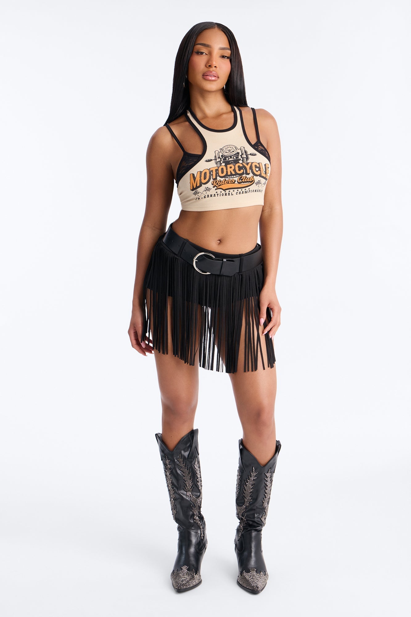 Smokeshow Belted Fringe Hot Short - Black
