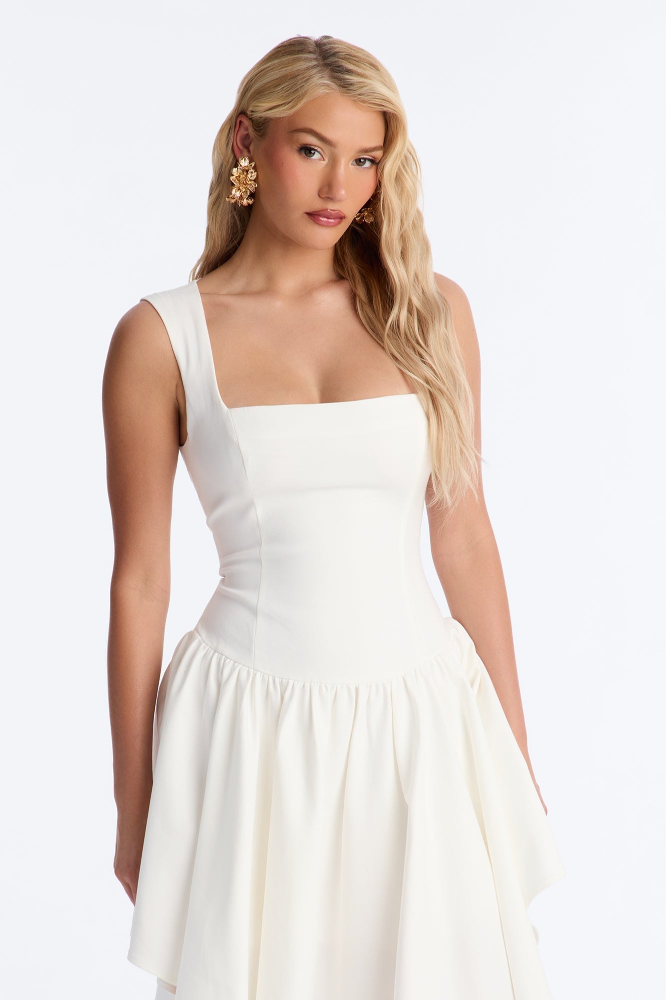 Claire Square Neck Midi Dress - White
