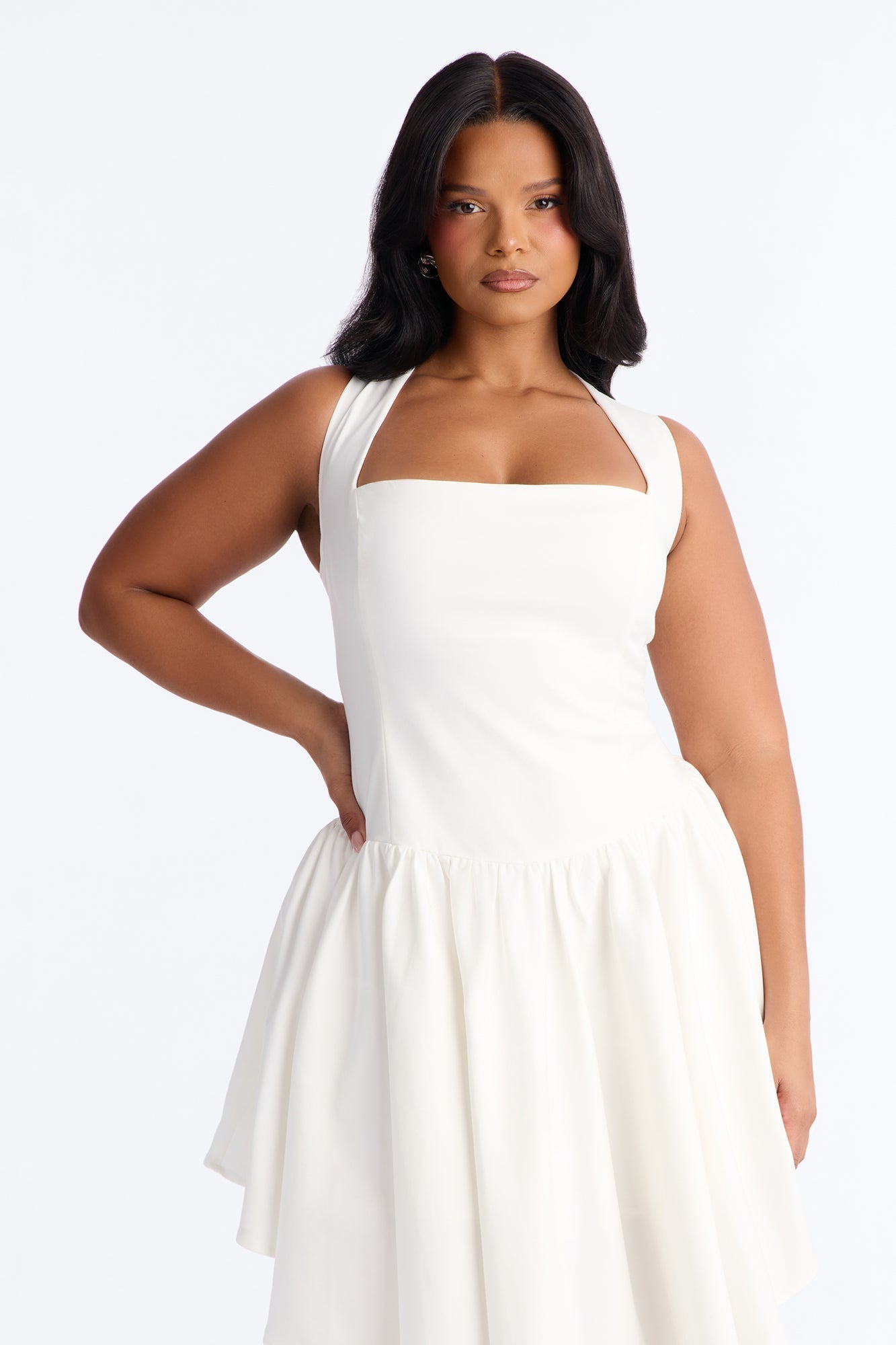 Claire Square Neck Midi Dress - White