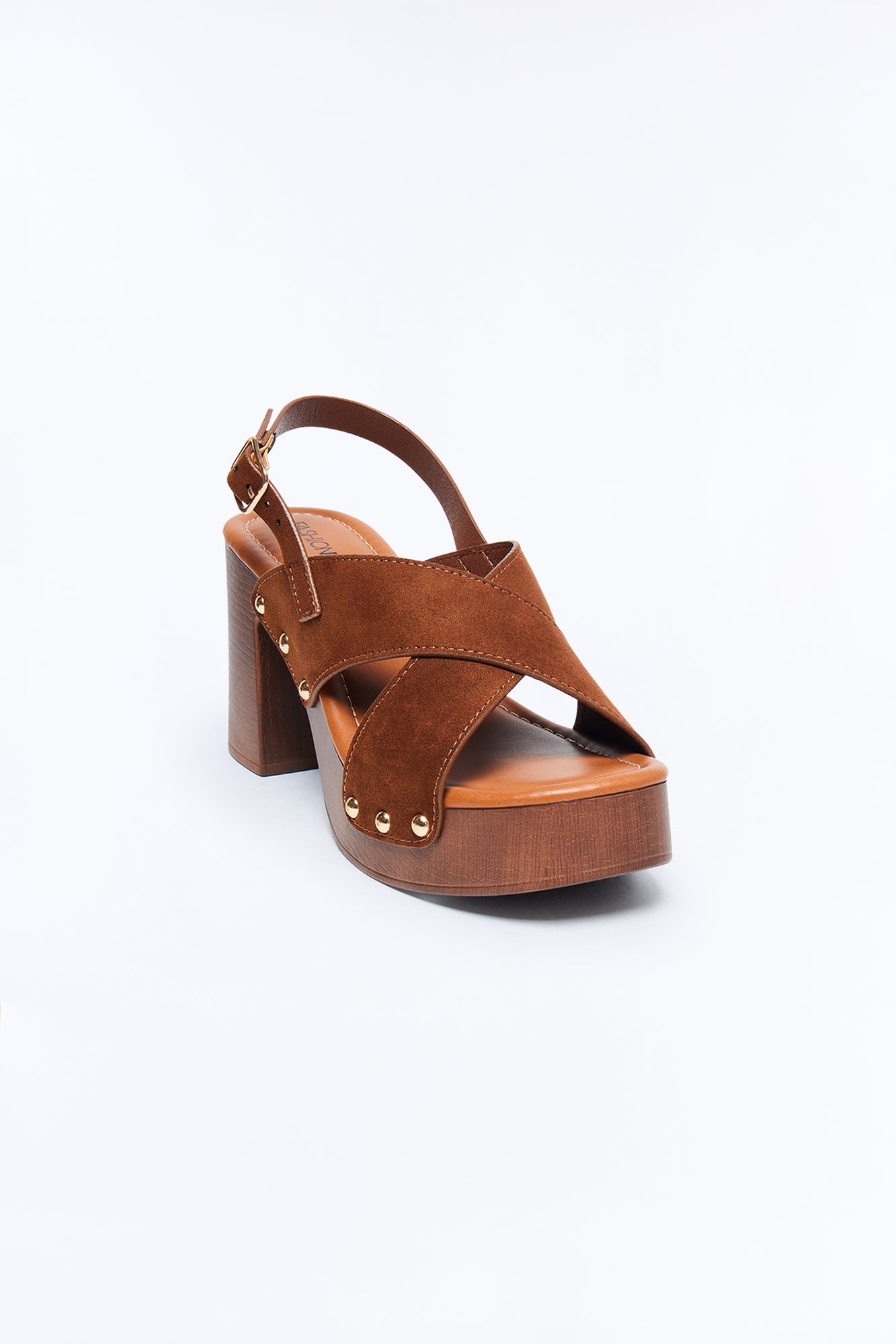 Adva Wood Platform Slingback Heels - Tan