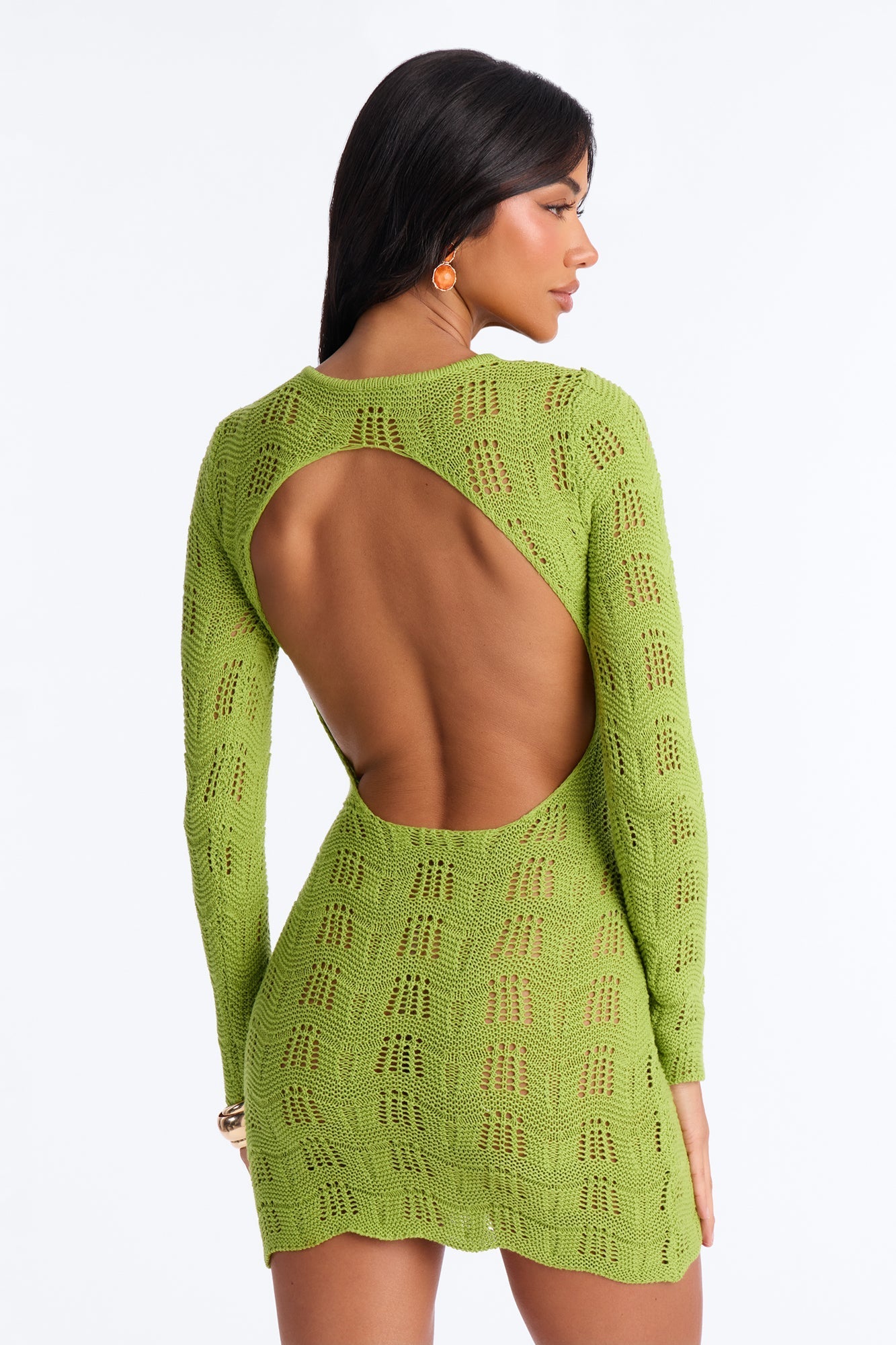 Caira Backless Crochet Mini Dress - Sage