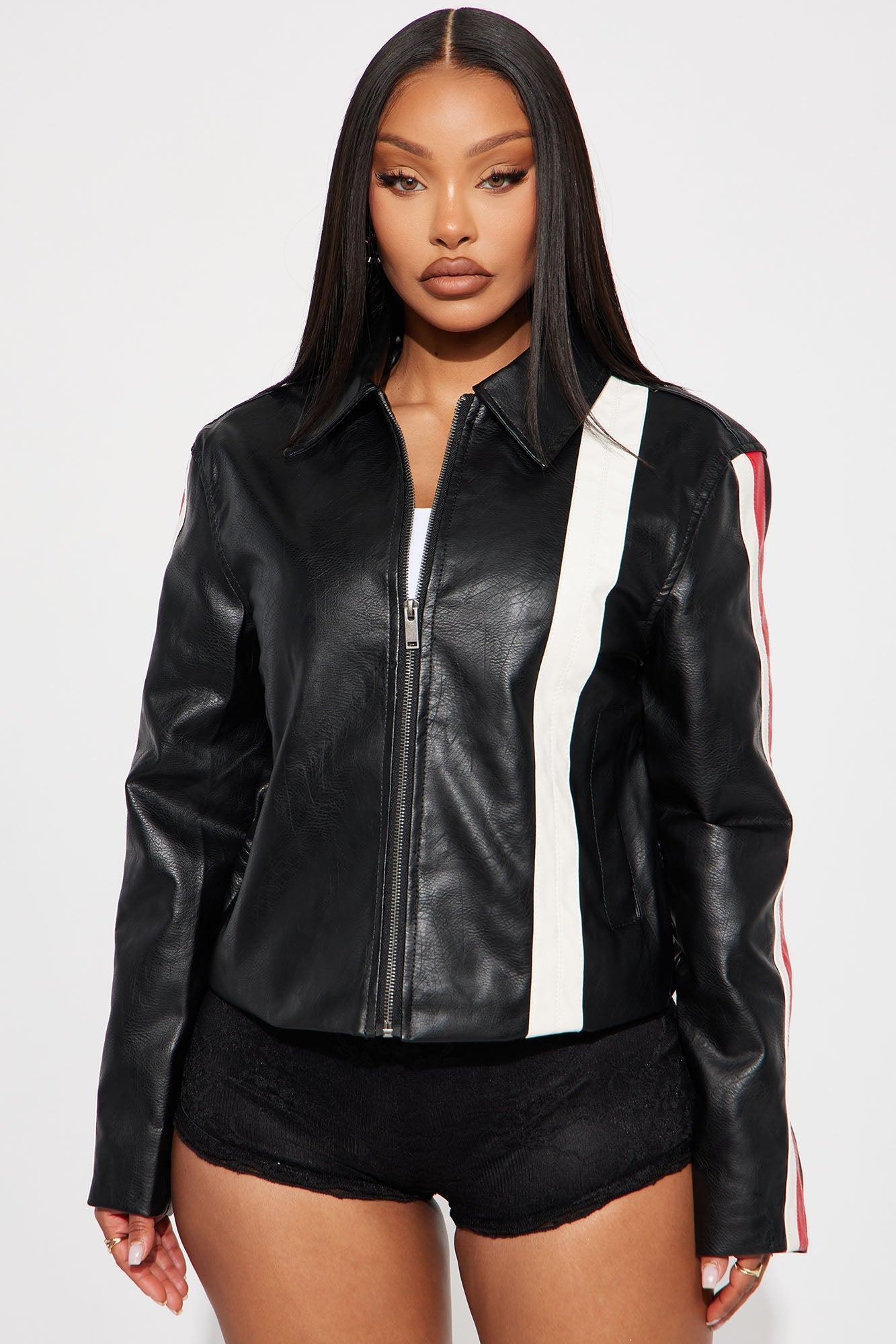 Crossed The Line Faux Leather Moto Jacket - Black