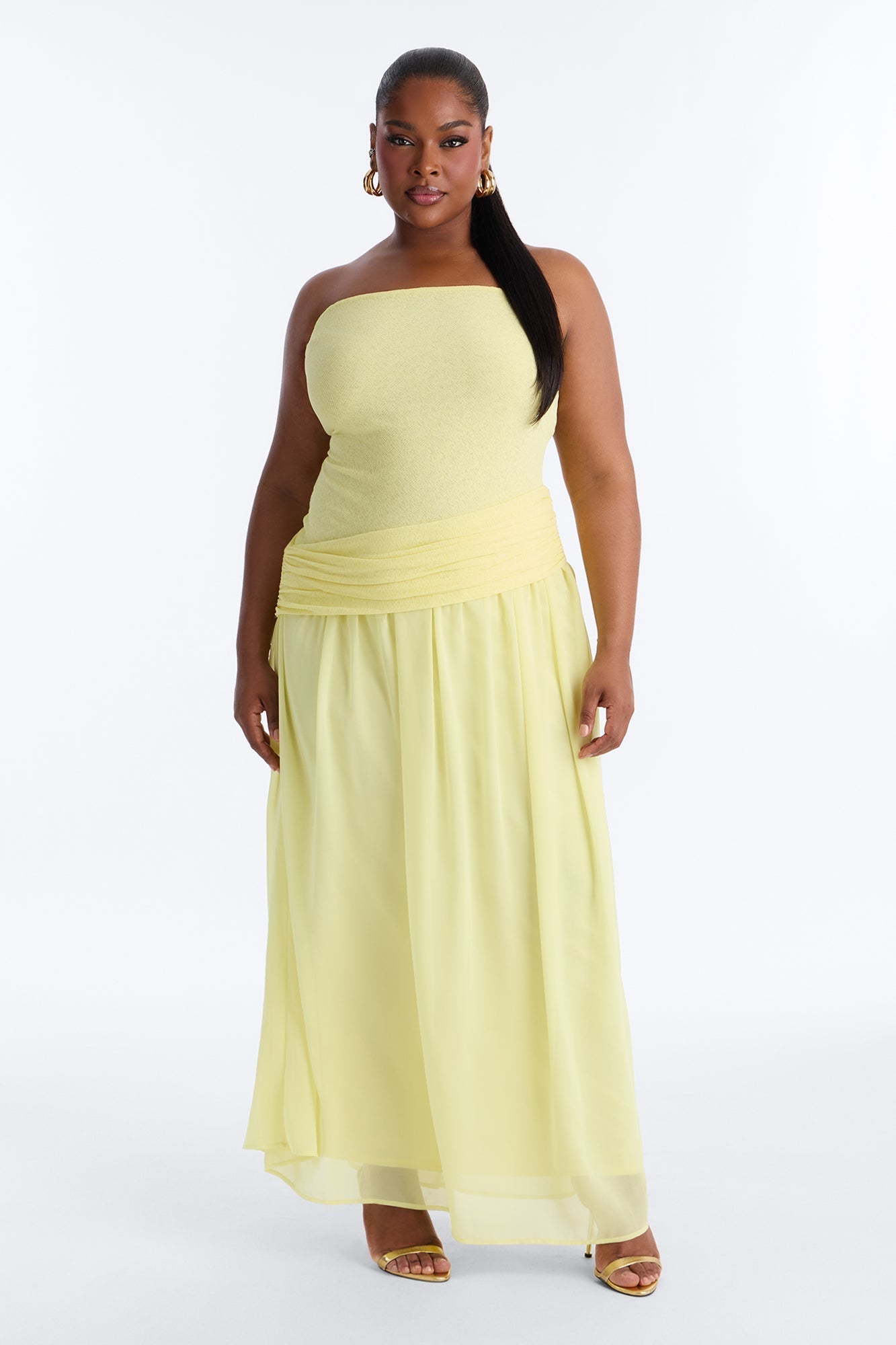 Sadie Ruched Chiffon Maxi Dress - Yellow