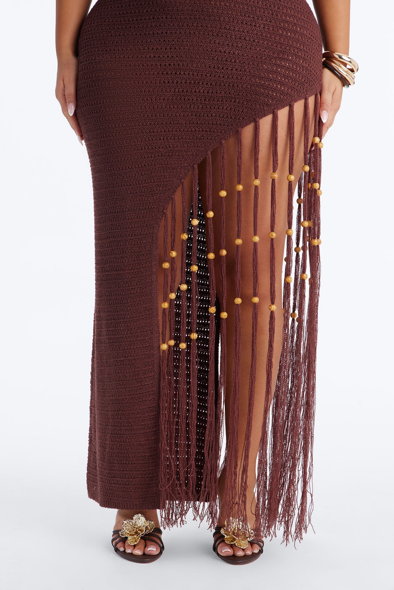 Vacation Vixen Fringe Crochet Maxi Dress - Brown