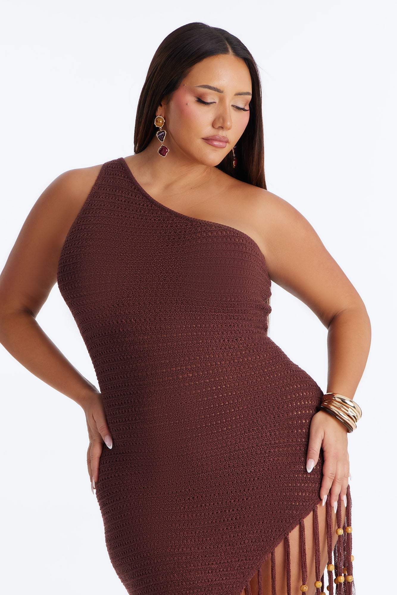 Vacation Vixen Fringe Crochet Maxi Dress - Brown