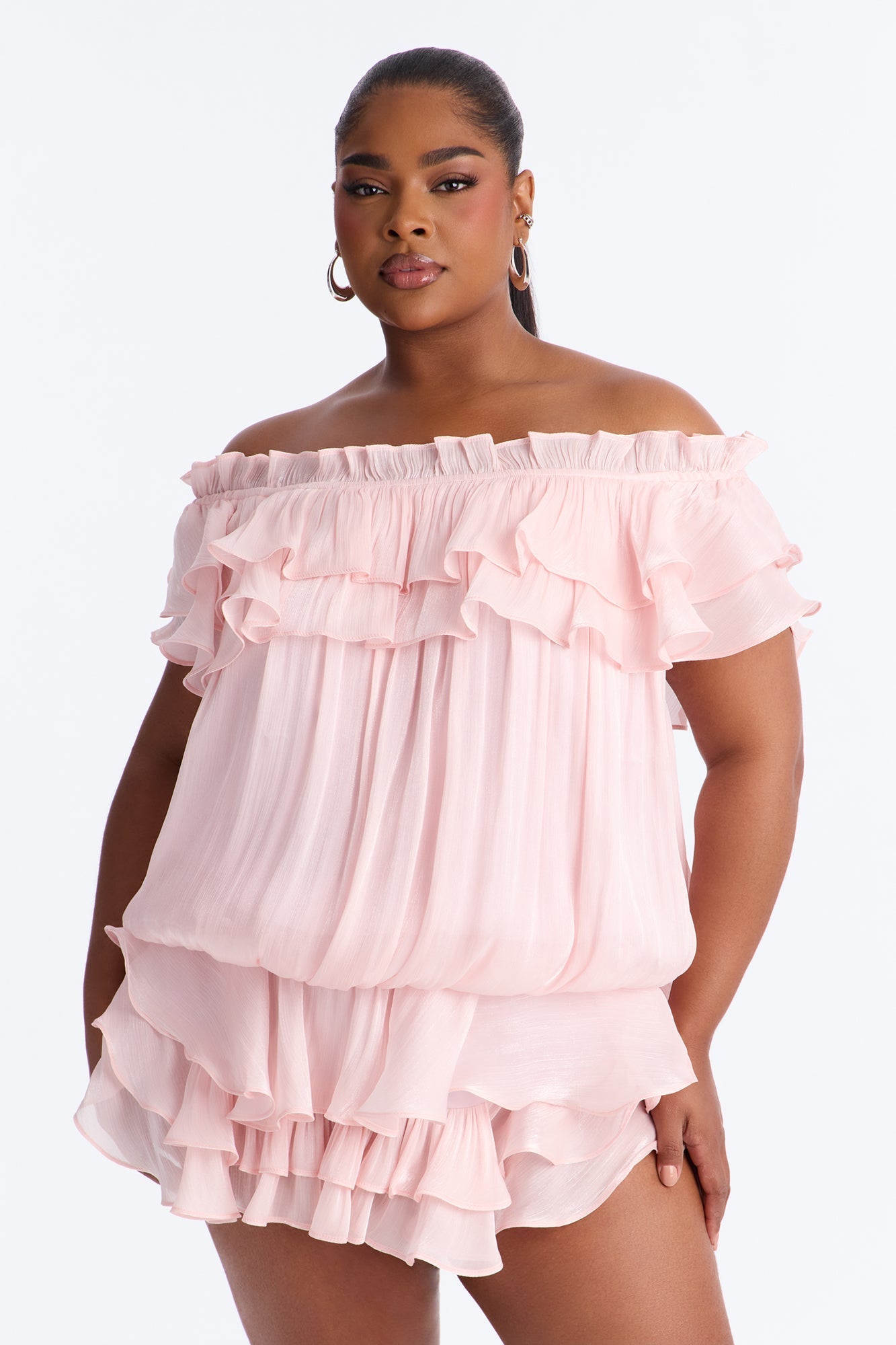 Alivia Ruffle Organza Mini Dress - Light Pink