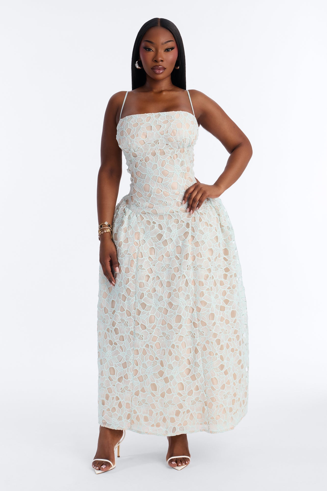 Lace Meadow Midi Dress - Light Blue