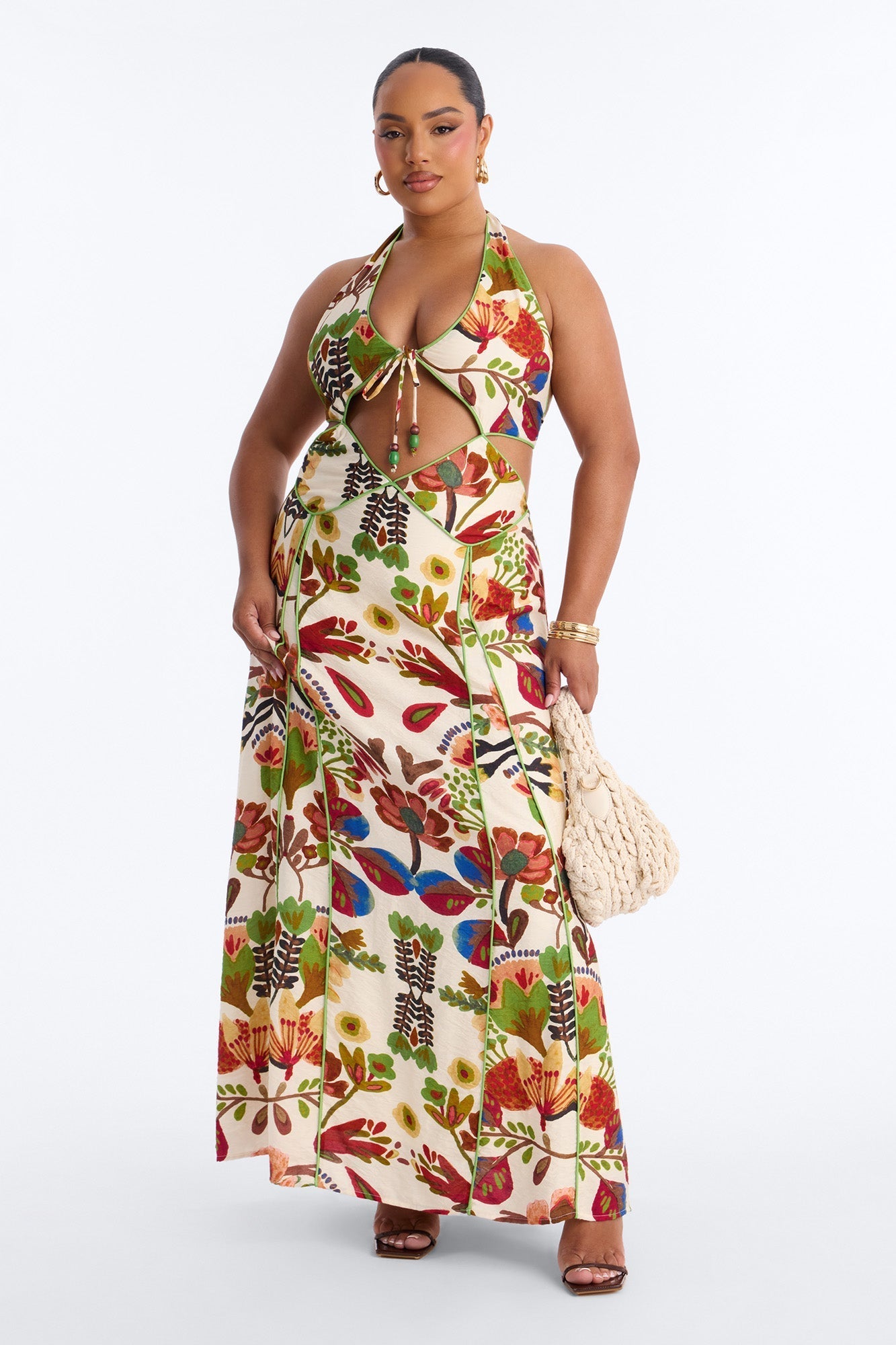 Sicilian Summer Linen Maxi Dress - Cream/combo