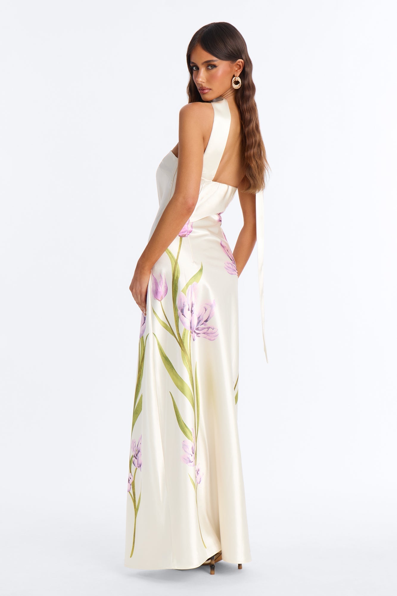 Jelissa Scarf Satin Maxi Dress - Ivory/combo