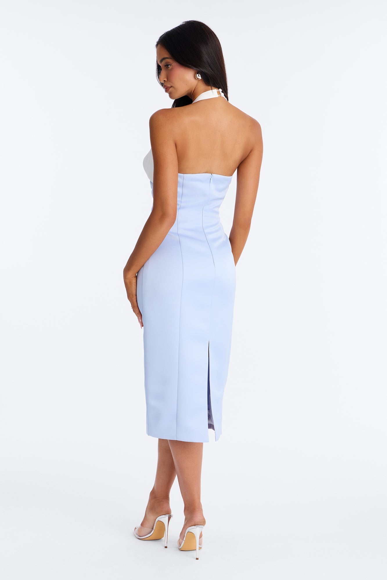 Sweetheart Satin Midi Dress - Blue/combo