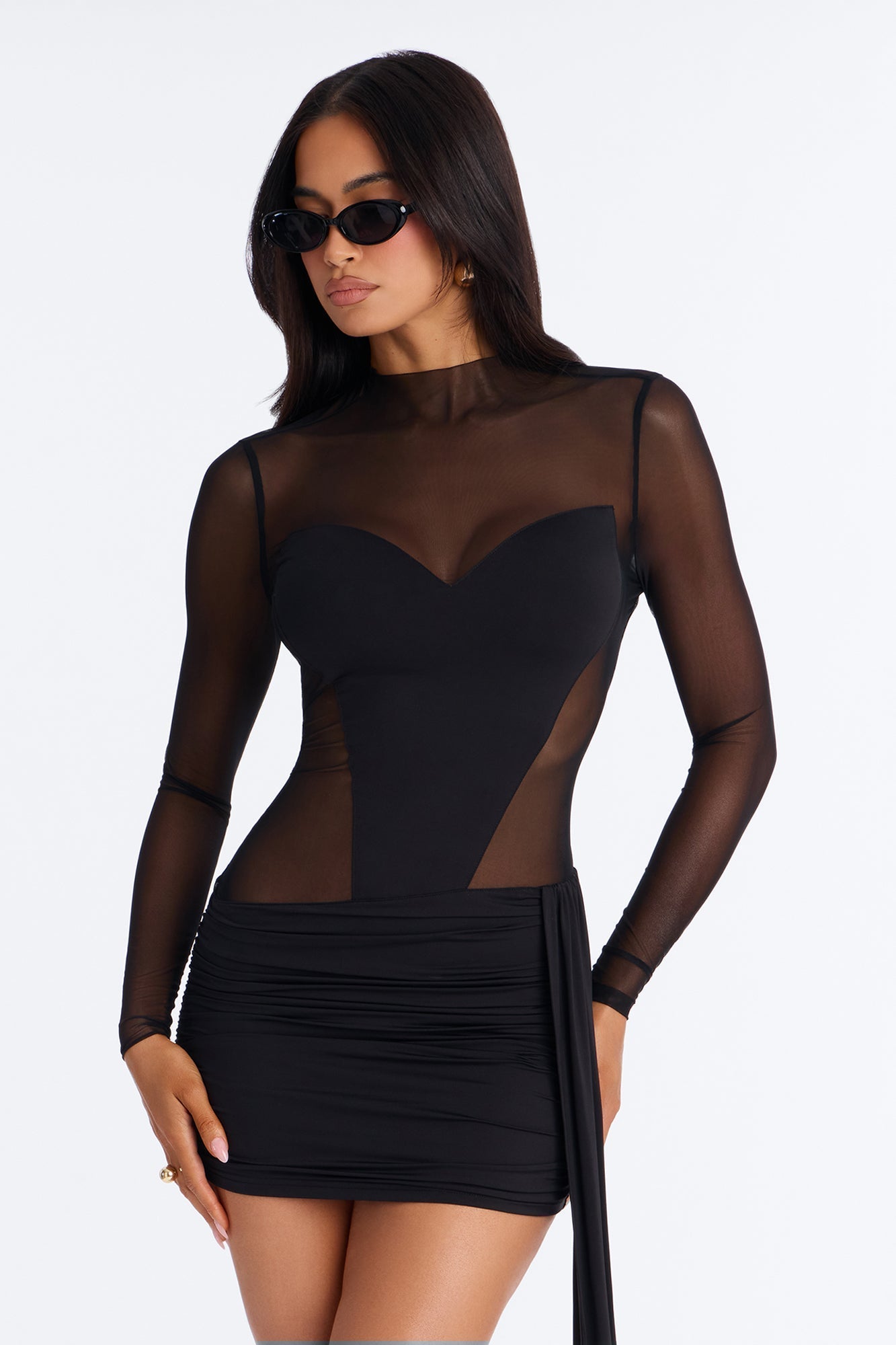 True Fairytale Draped Mesh Contrast Mini Dress - Black
