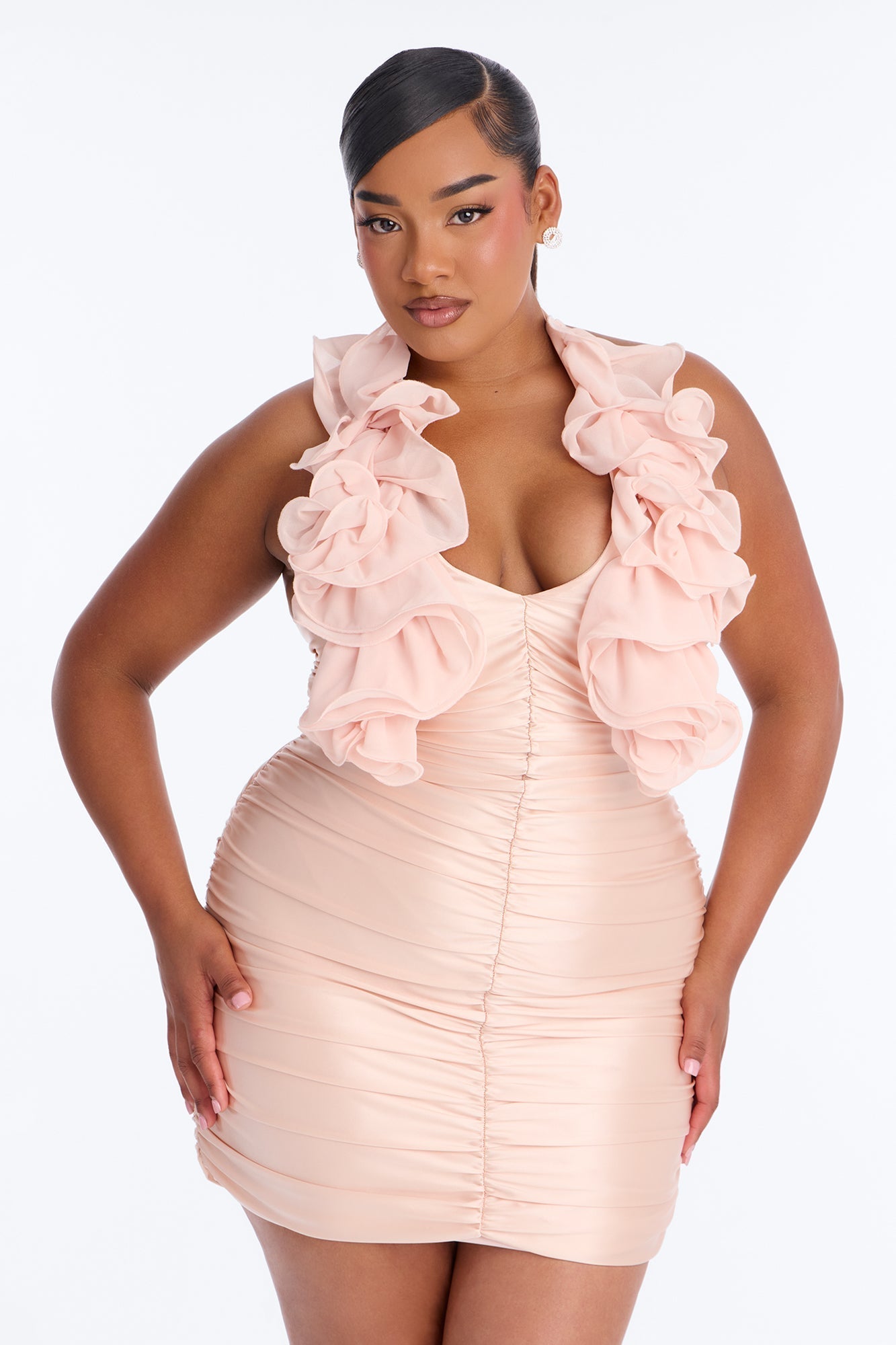 Jasmine Ruffle Ruched Mini Dress - Blush