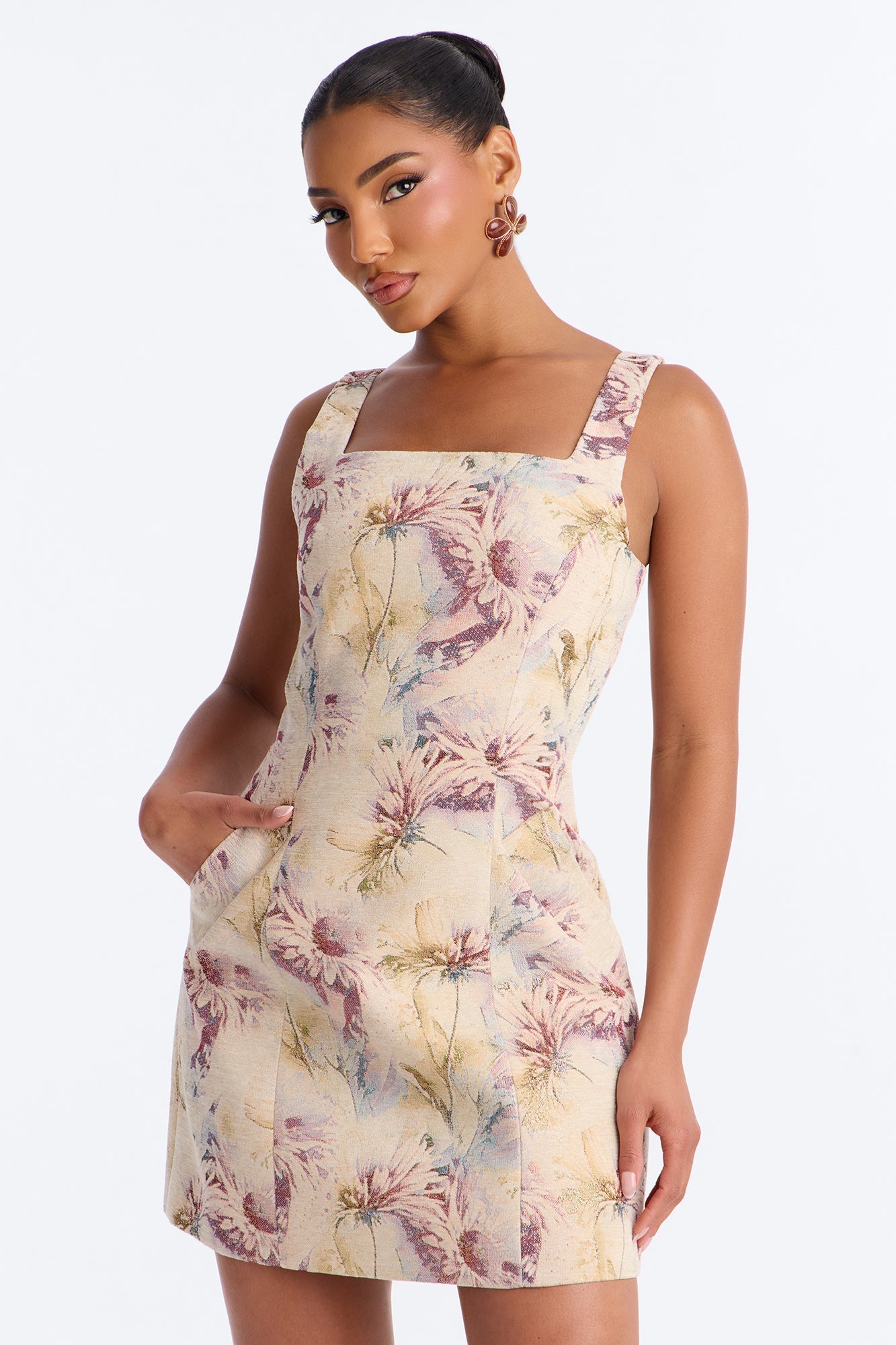Noelle Floral Jacquard Mini Dress - Natural/Combo