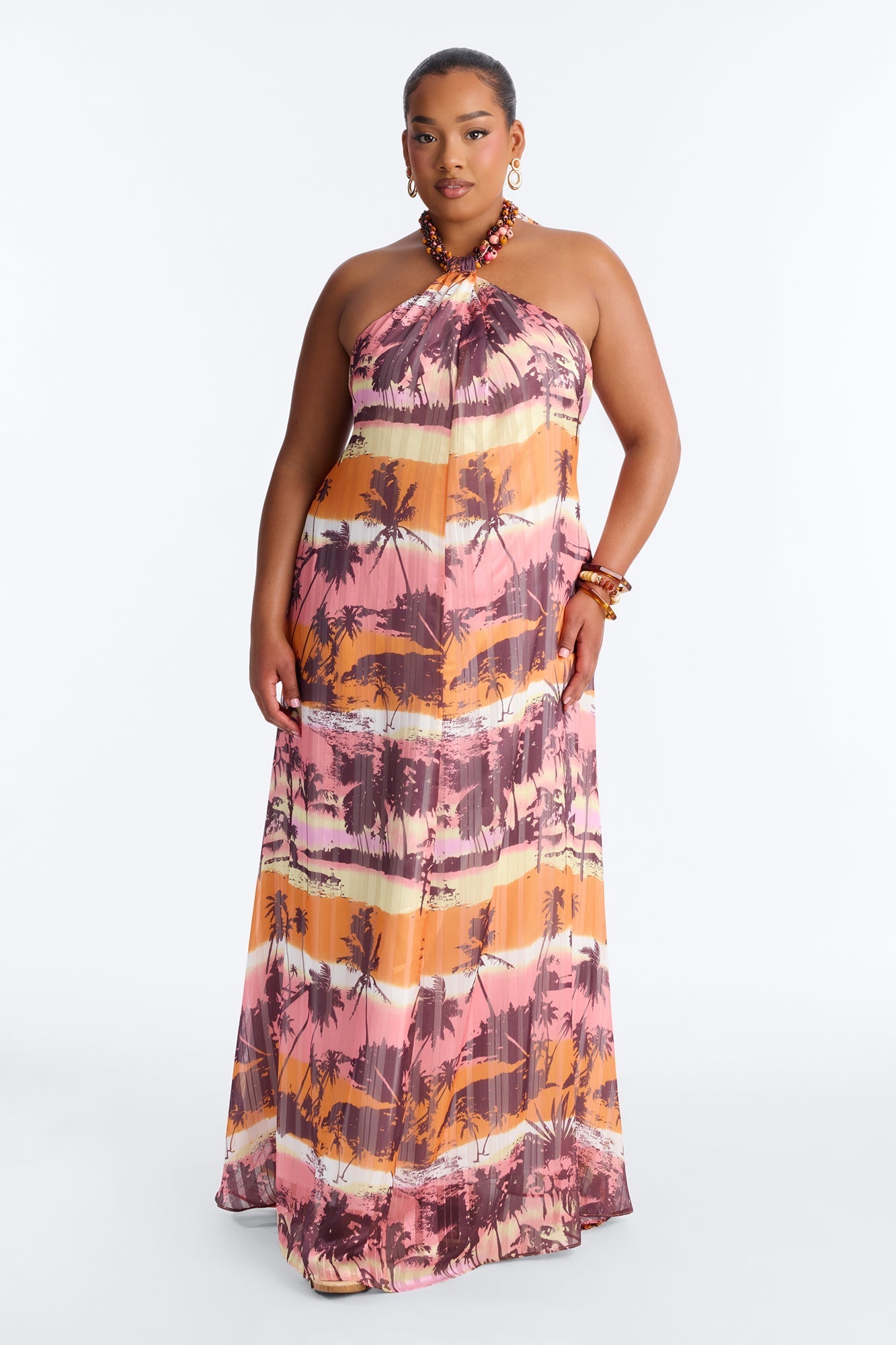 Marigold Sleeveless Chiffon Maxi Dress - Orange/combo