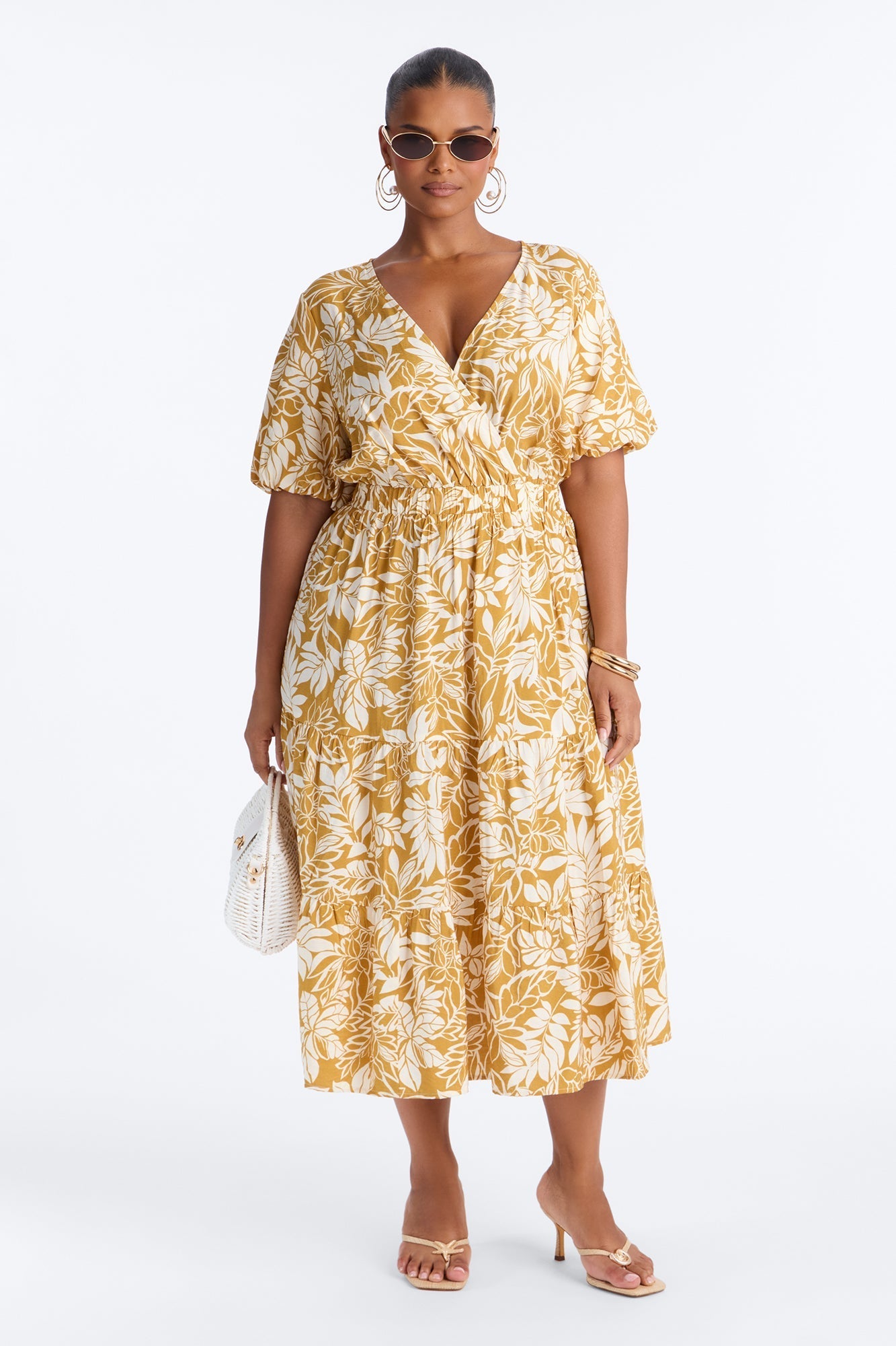 Elena Printed Midi Dress - Chartreuse