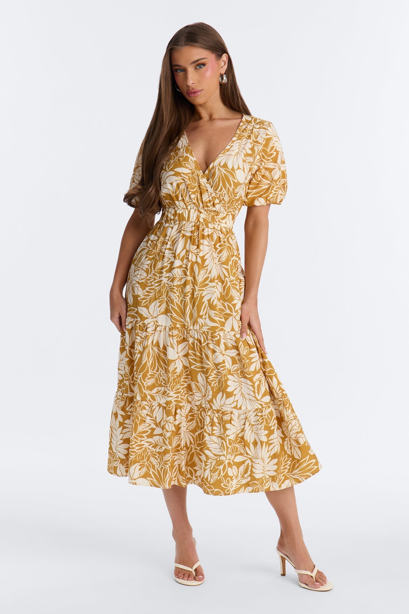 Elena Printed Midi Dress - Chartreuse