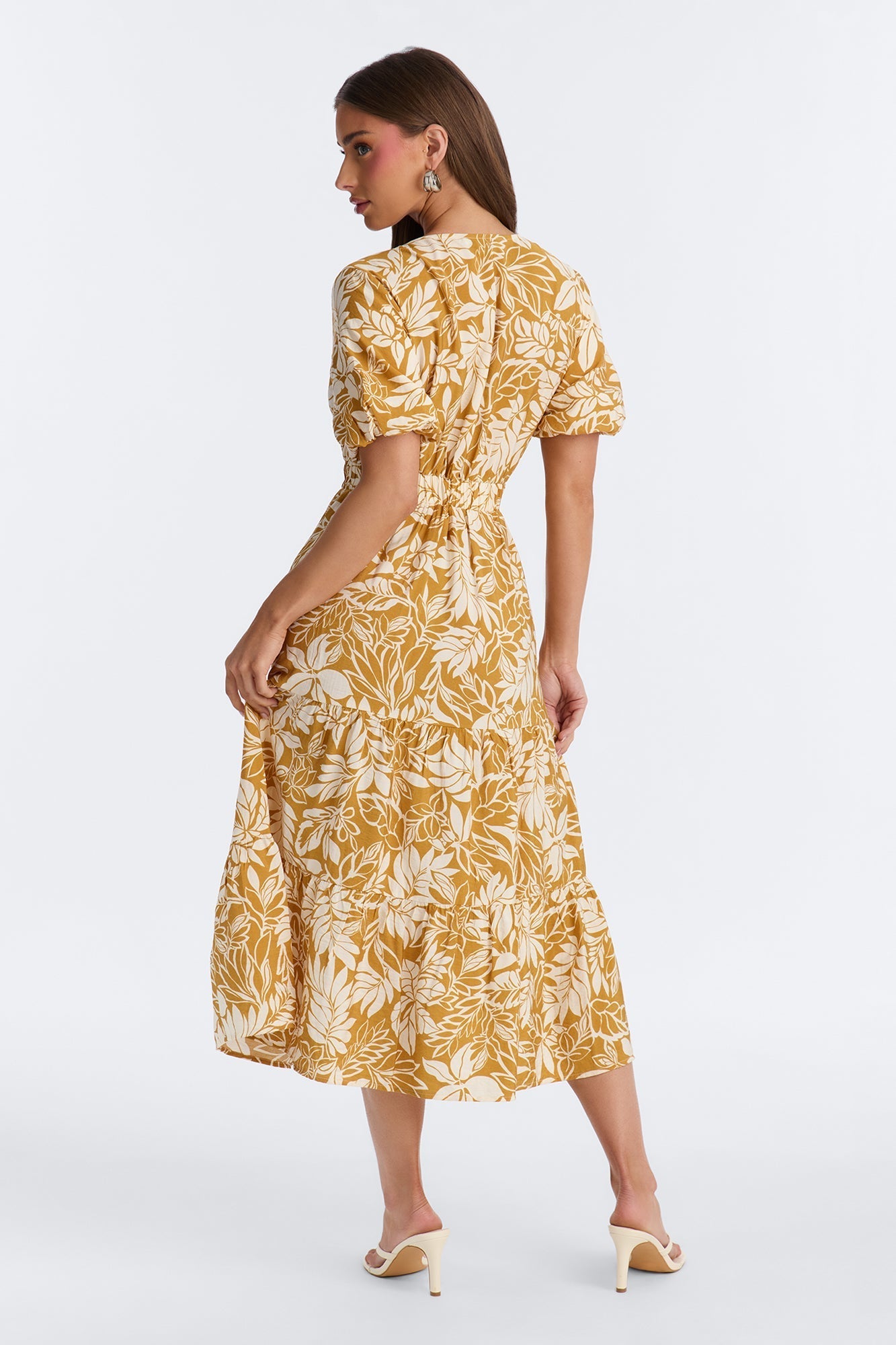 Elena Printed Midi Dress - Chartreuse