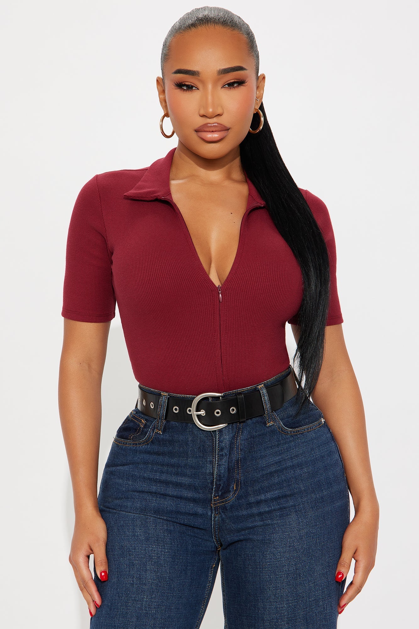 Hustle And Grind Short Sleeve Bodysuit - Burgundy