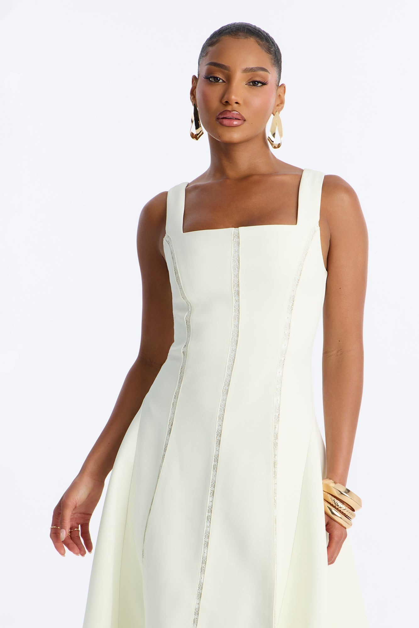 Annabeth Lace Trim Midi Dress - White