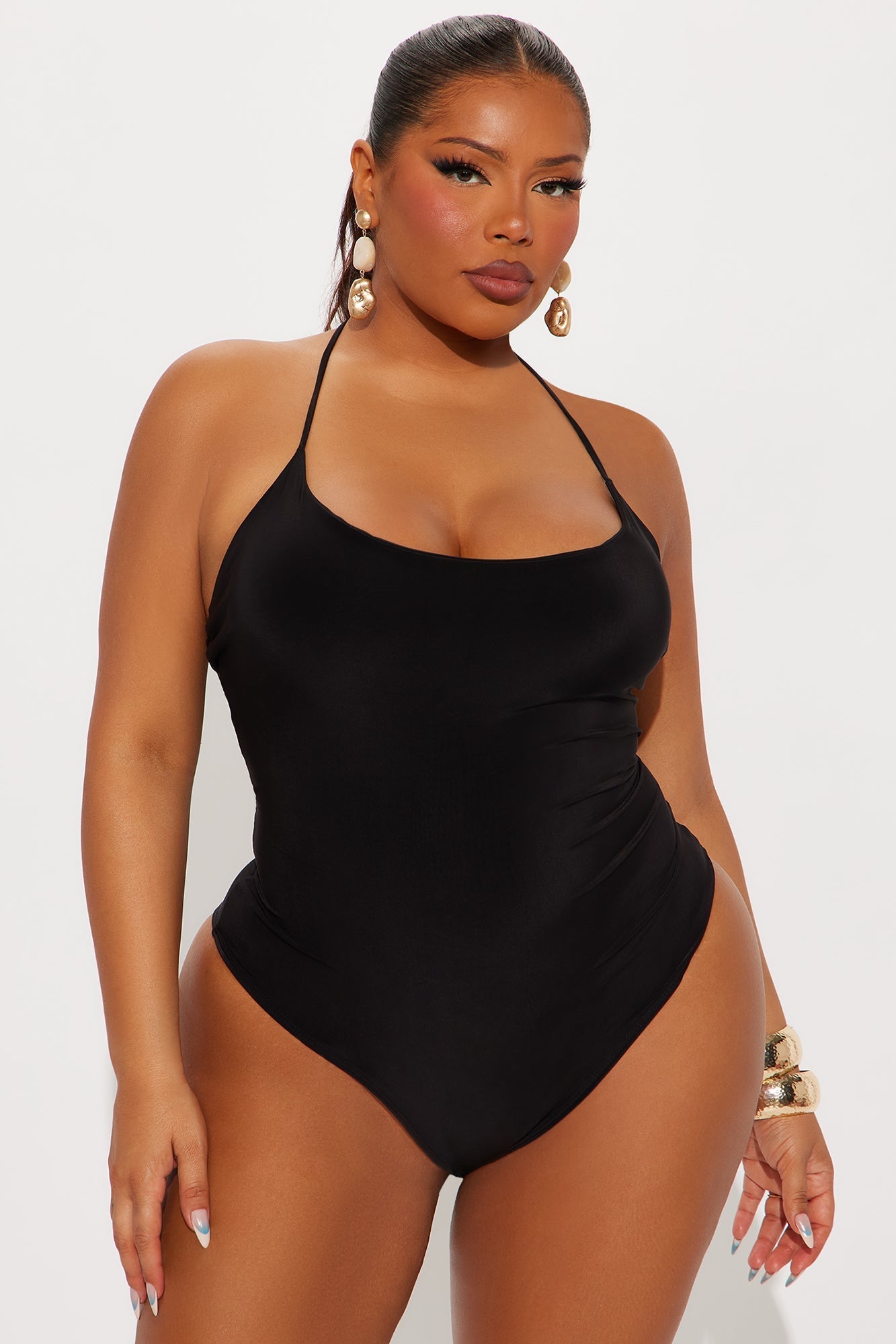 Hotspot Double Lined Backless Halter Bodysuit - Black