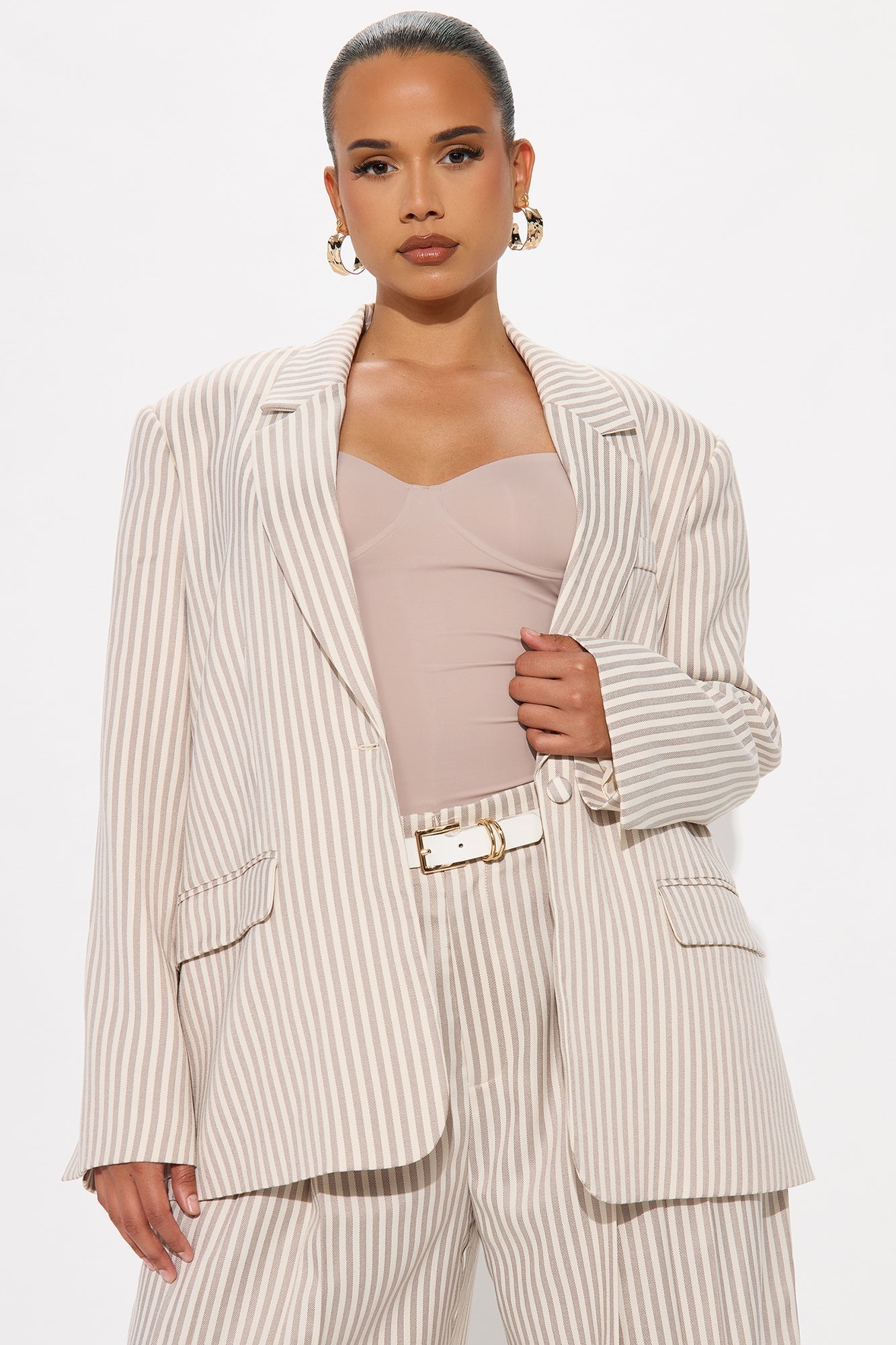 Nara Twill Striped Blazer - Tan/Multi