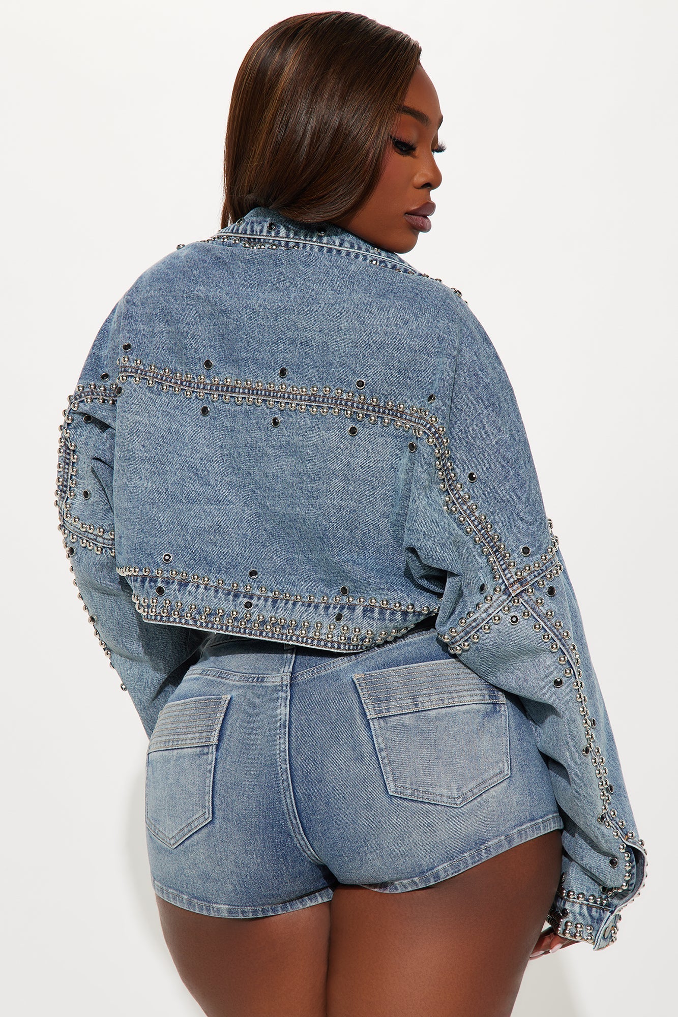 Hollywood Studded Denim Jacket - Light Blue Wash