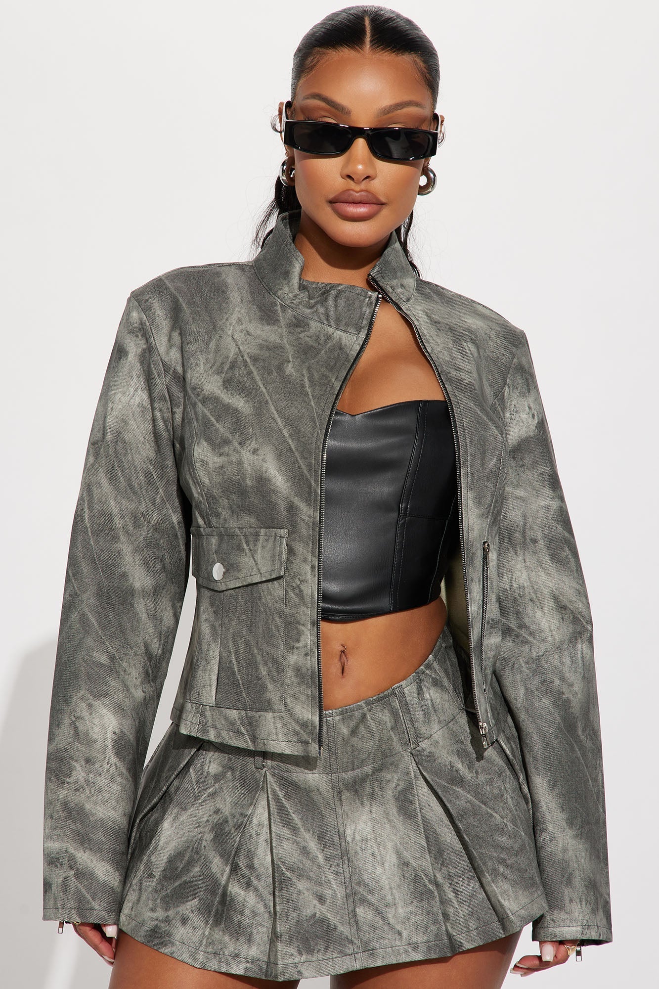 Babe Alert Faux Leather Jacket - Charcoal/combo