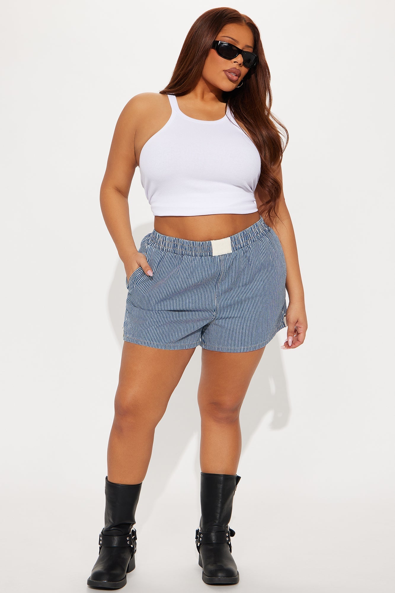 On My Way Out Boxer Denim Shorts - Dark Wash