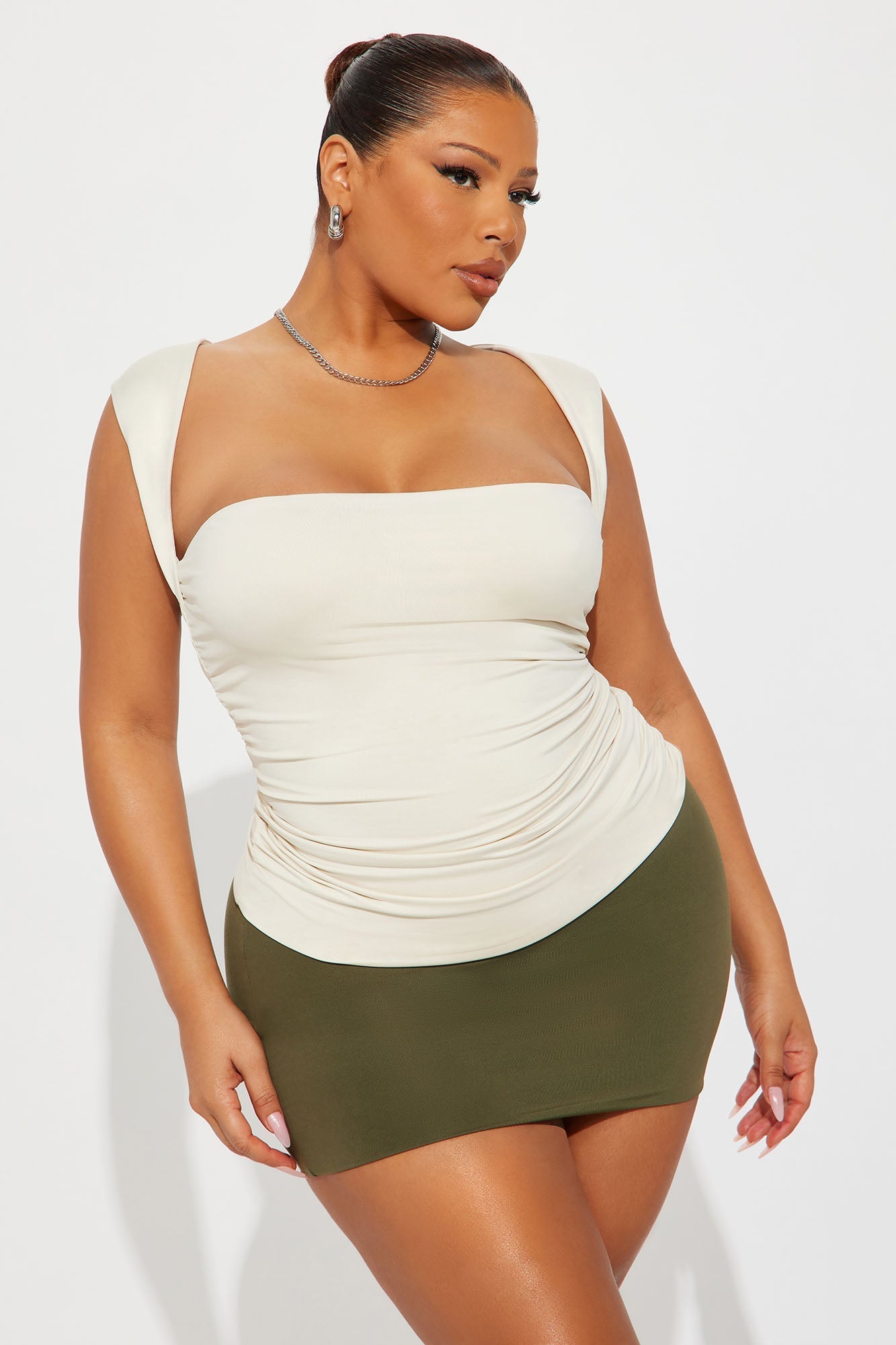 Contour Double Lined Straight Neck Tank Top - Bone