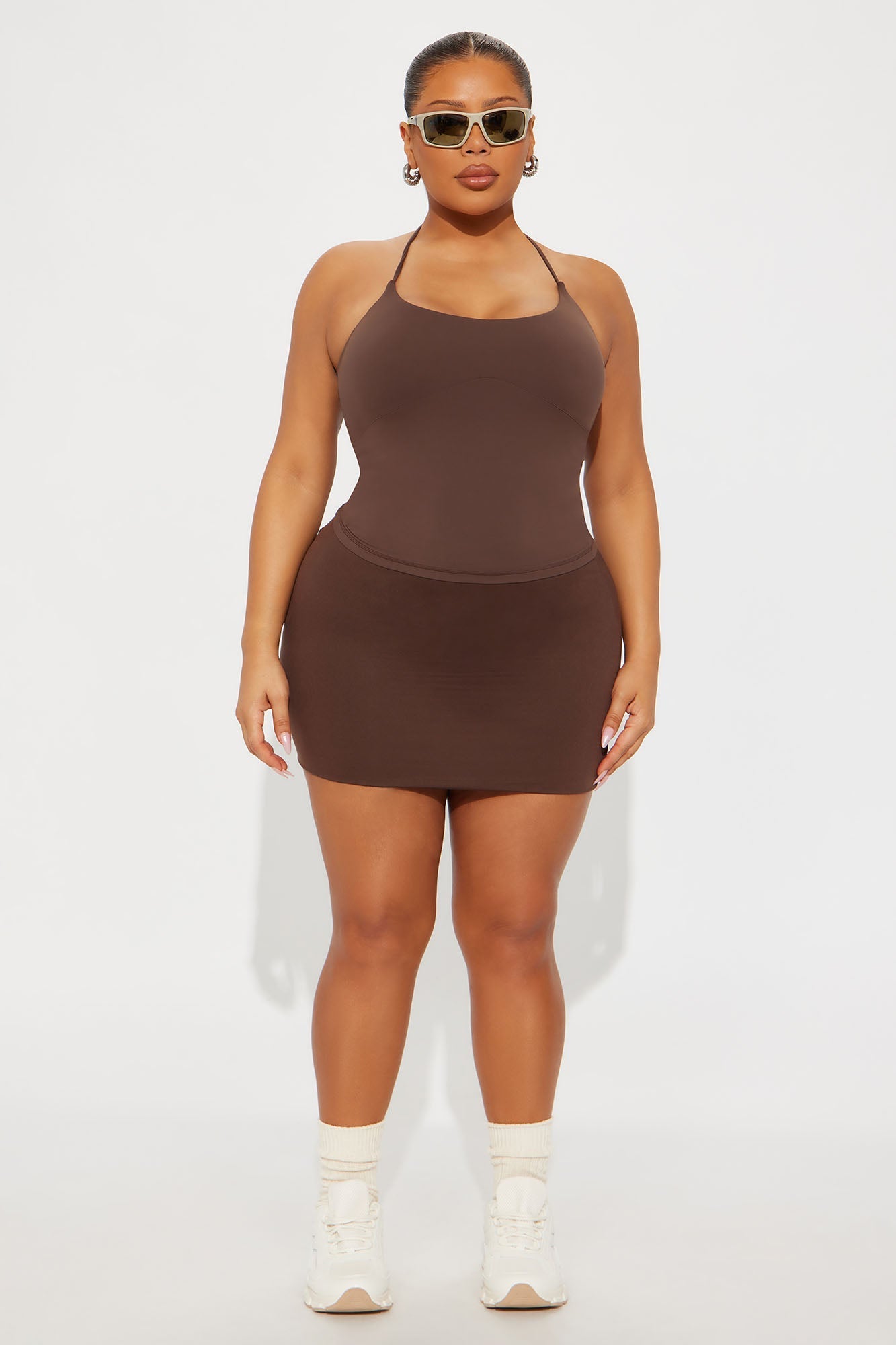 Second Skin Double Lined Cut Out Halter Top - Chocolate