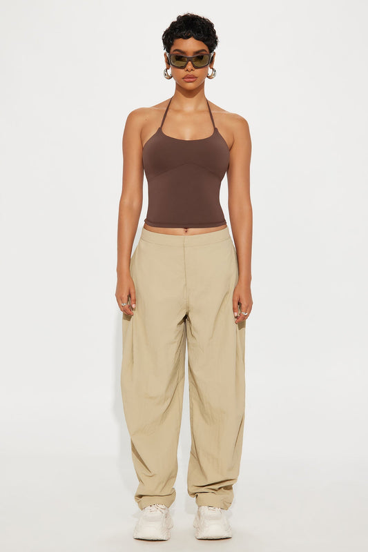 Second Skin Double Lined Cut Out Halter Top - Chocolate