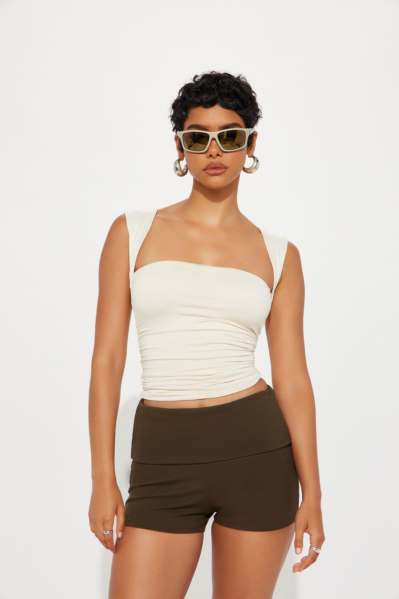 Contour Double Lined Straight Neck Tank Top - Bone