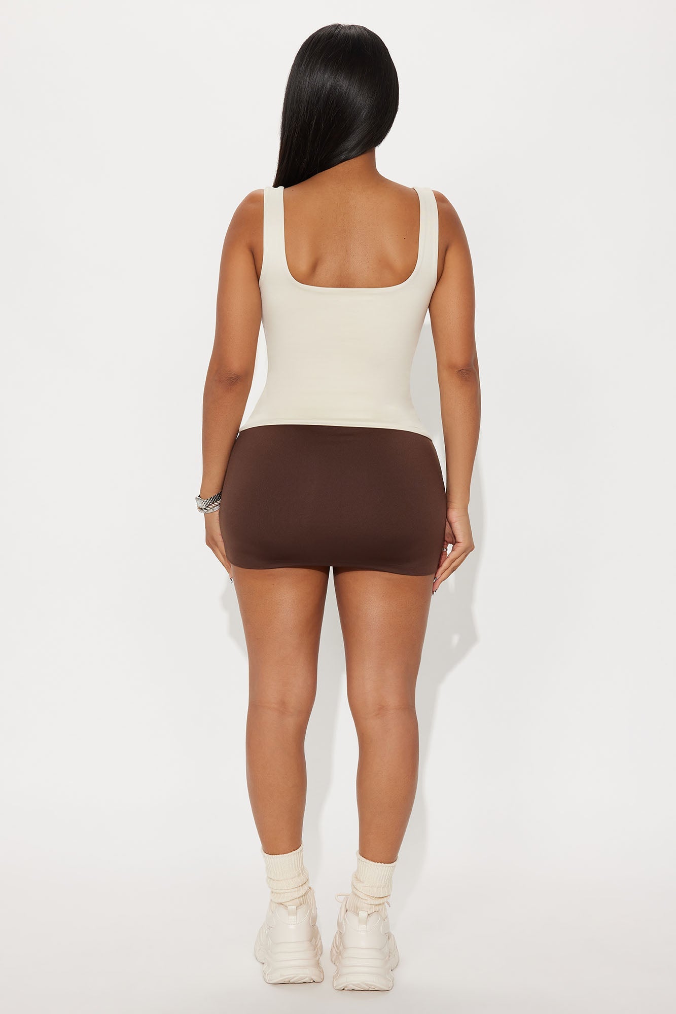 Contour Double Lined Square Neck Tank Top - Bone