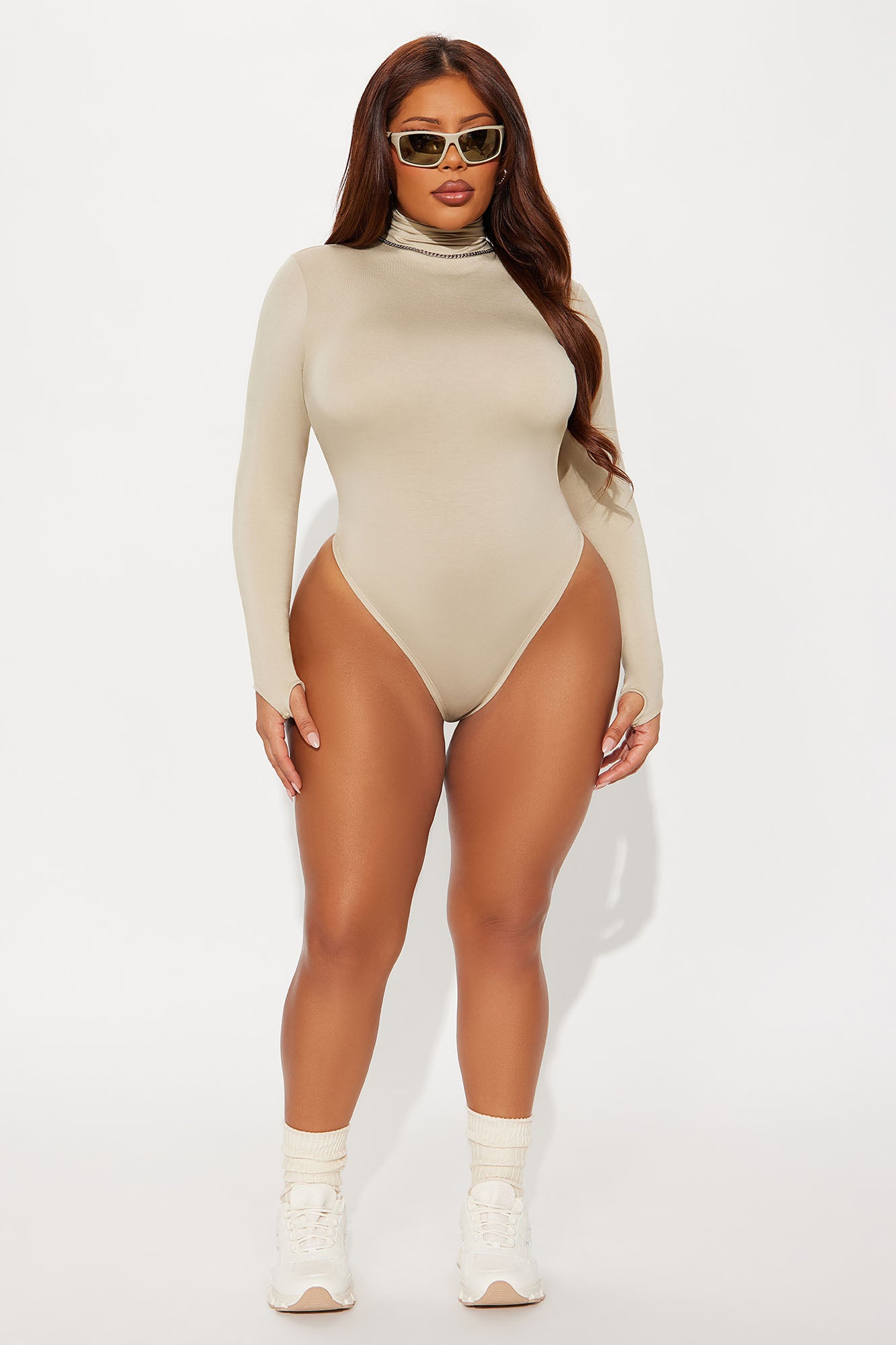 Modal Open Back Turtle Neck Bodysuit - Stone