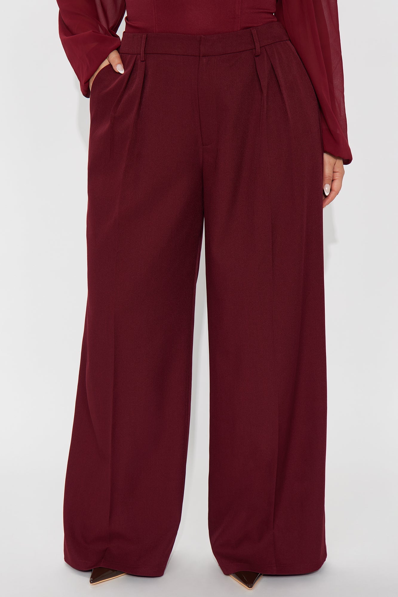 Claudia Belted Straight Leg Trouser Pant 33″ - Wine