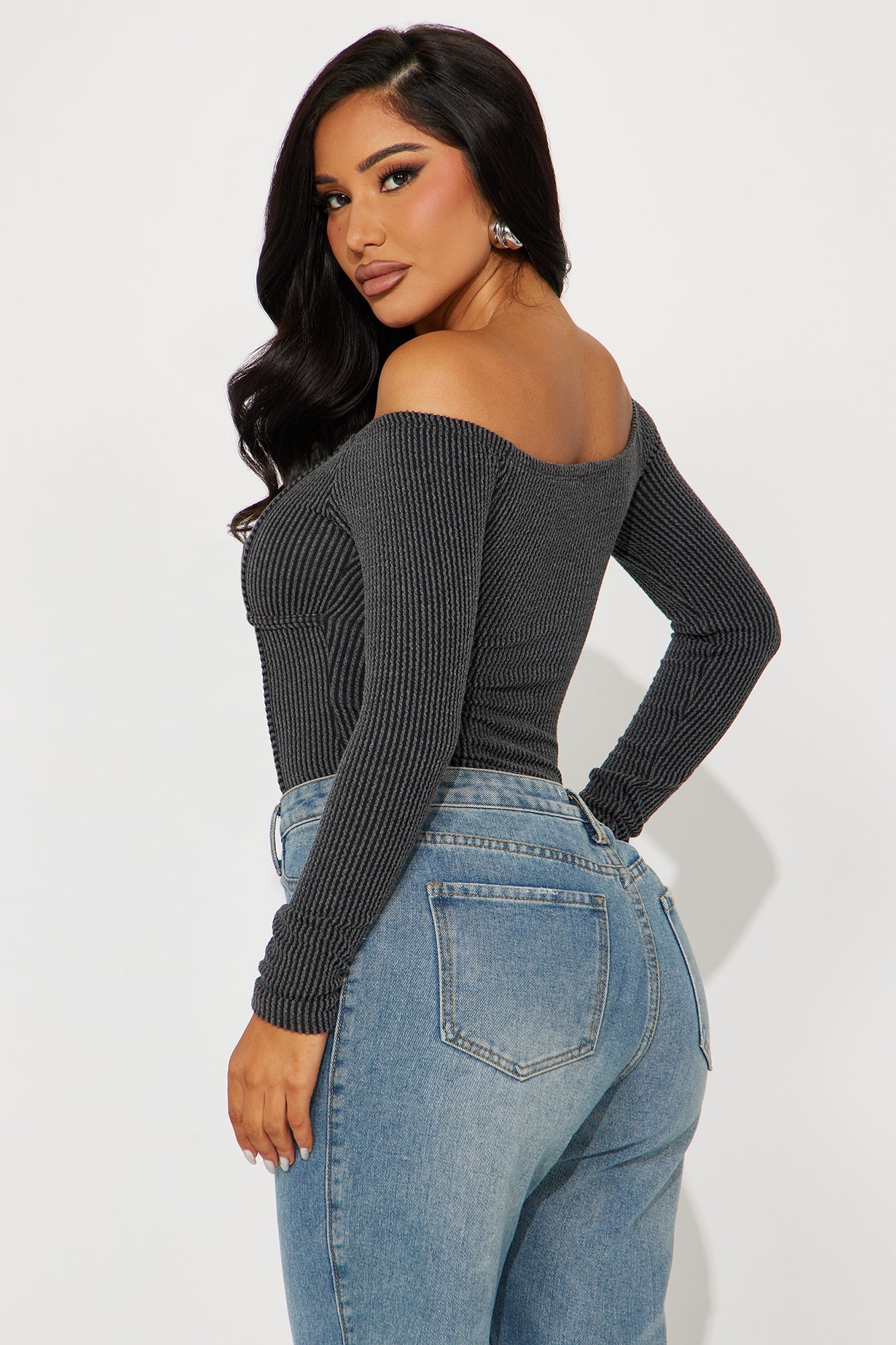 Monnet Ribbed Bodysuit - Charcoal