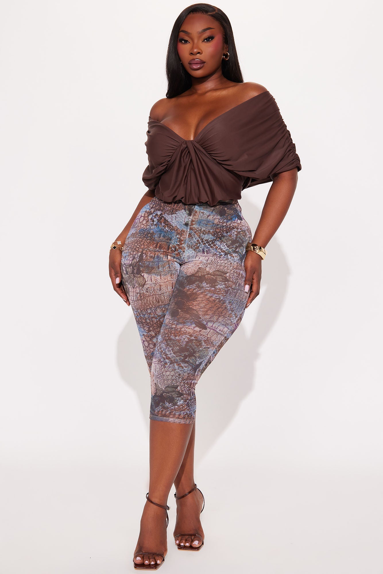 True Rival Ruched Off Shoulder Bodysuit - Brown