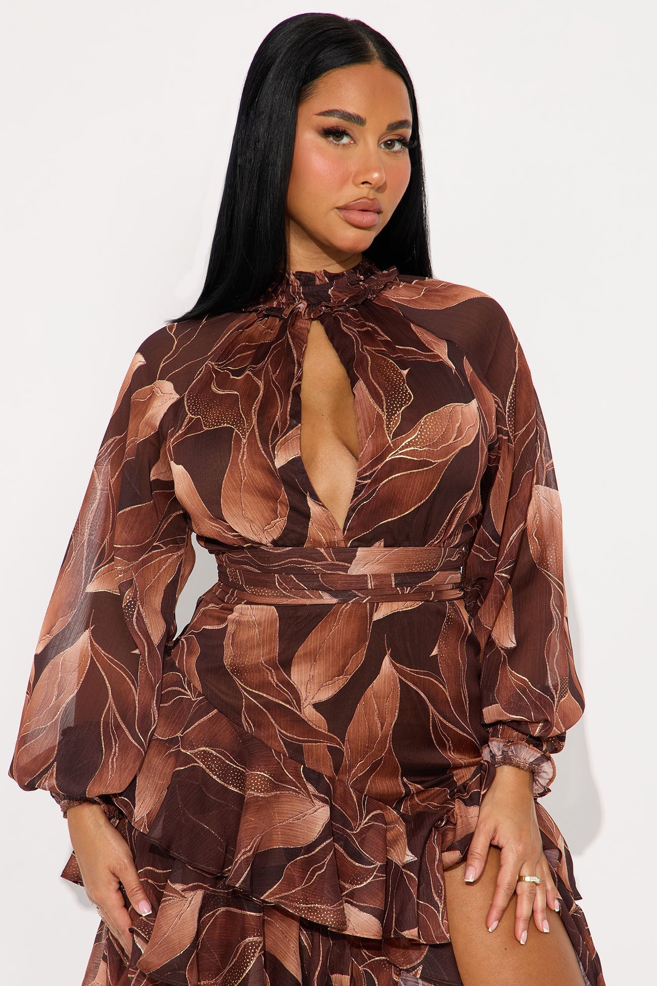 Sofia Chiffon Maxi Dress - Brown/combo