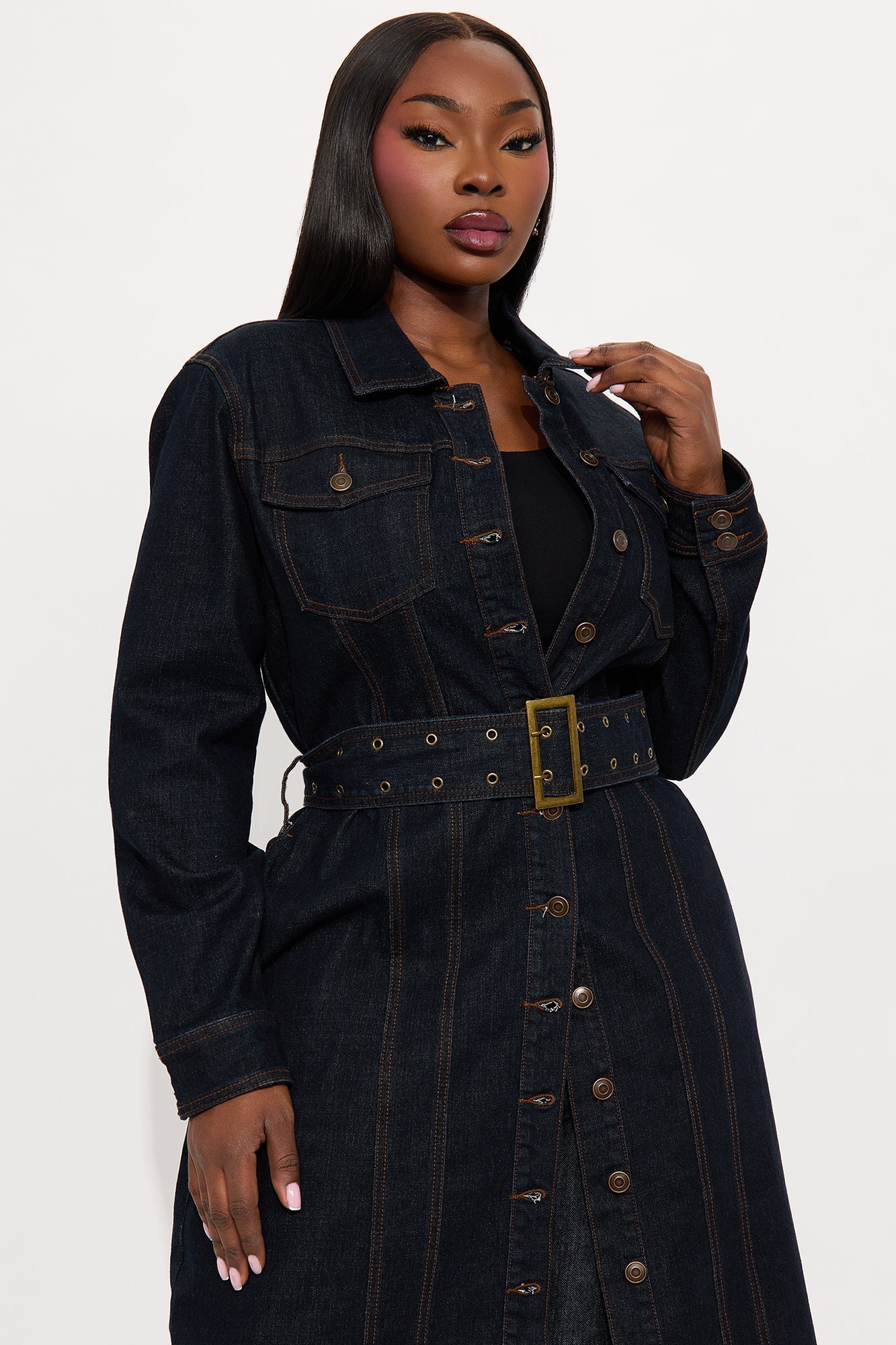 Brooke Belted Denim Trench Coat - Dark Wash
