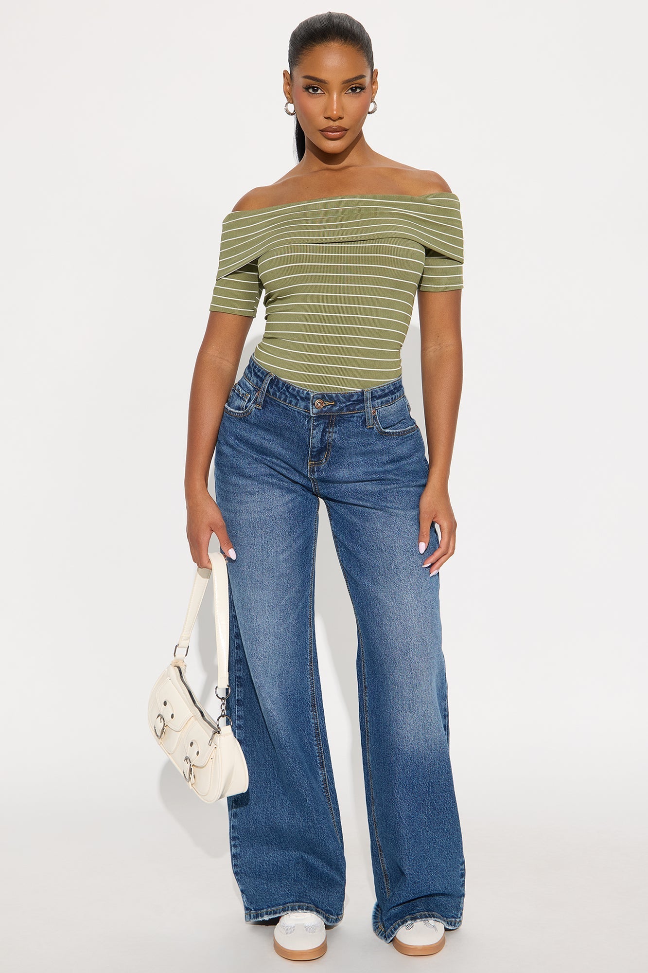 Cinnamon Off Shoulder Ribbed Top - Olive/combo
