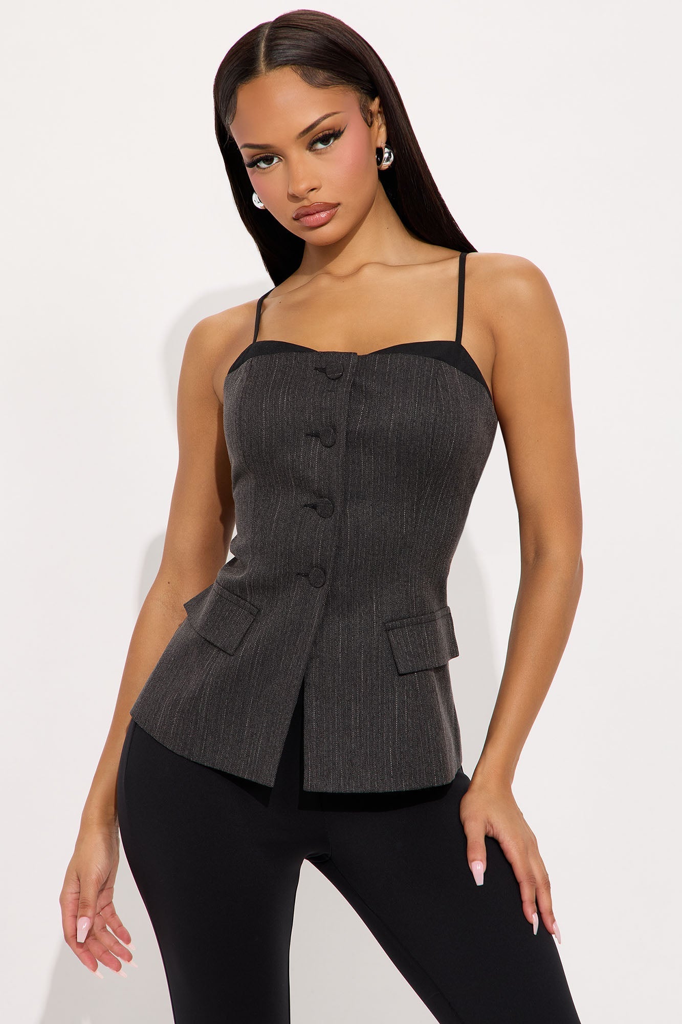 Up At Night Vest Top - Grey/combo