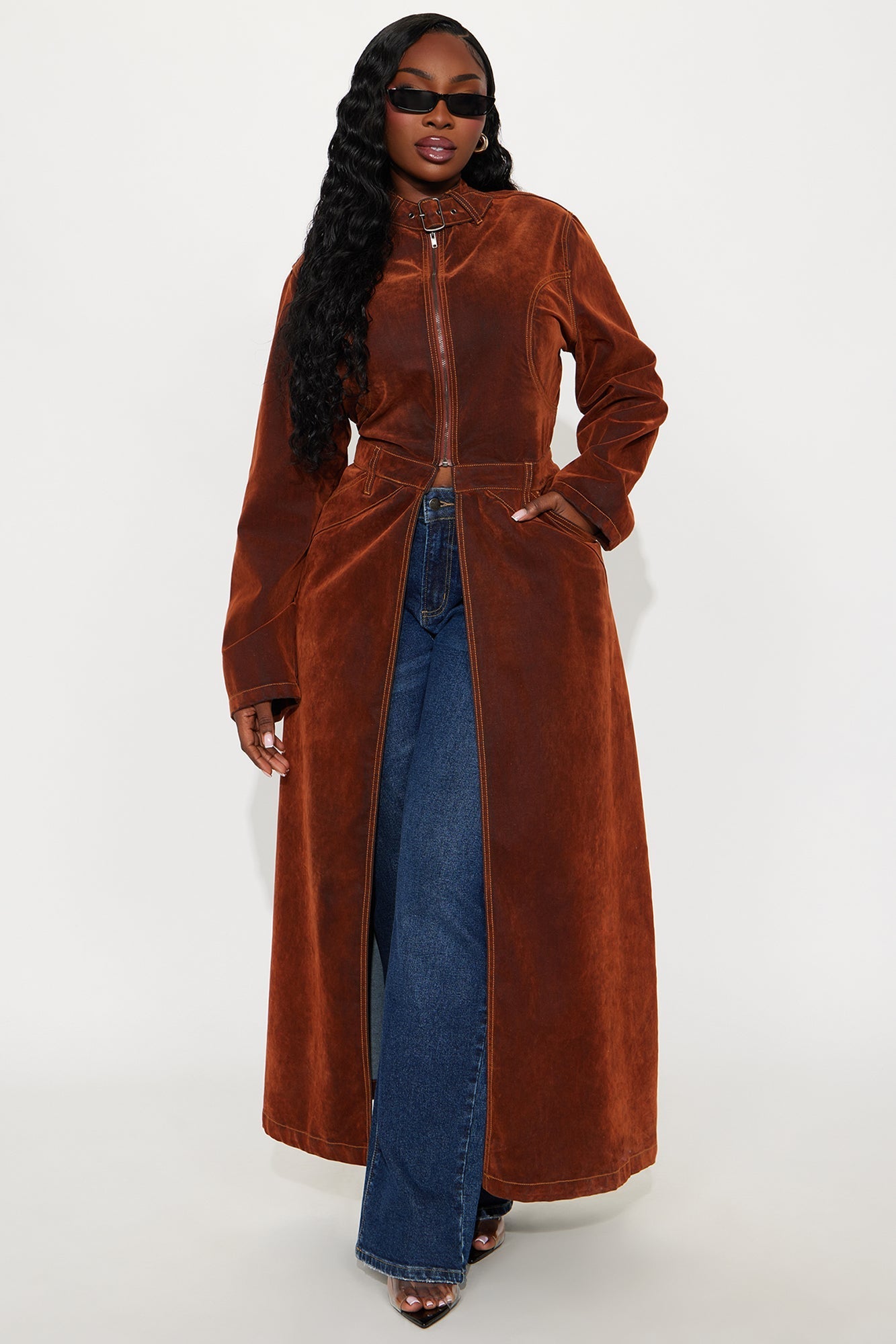 Take A Chance Flocked Denim Trench - Brown