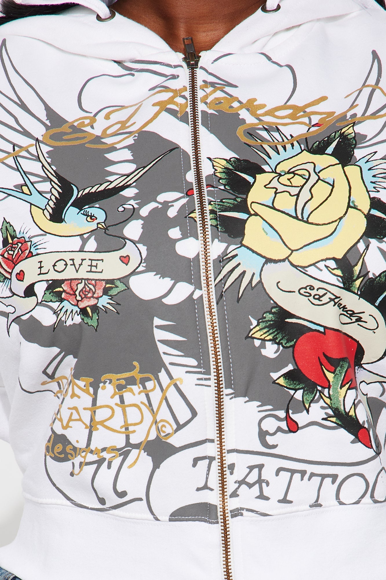 Ed Hardy Brave Eagle Zip Front Hoodie - White