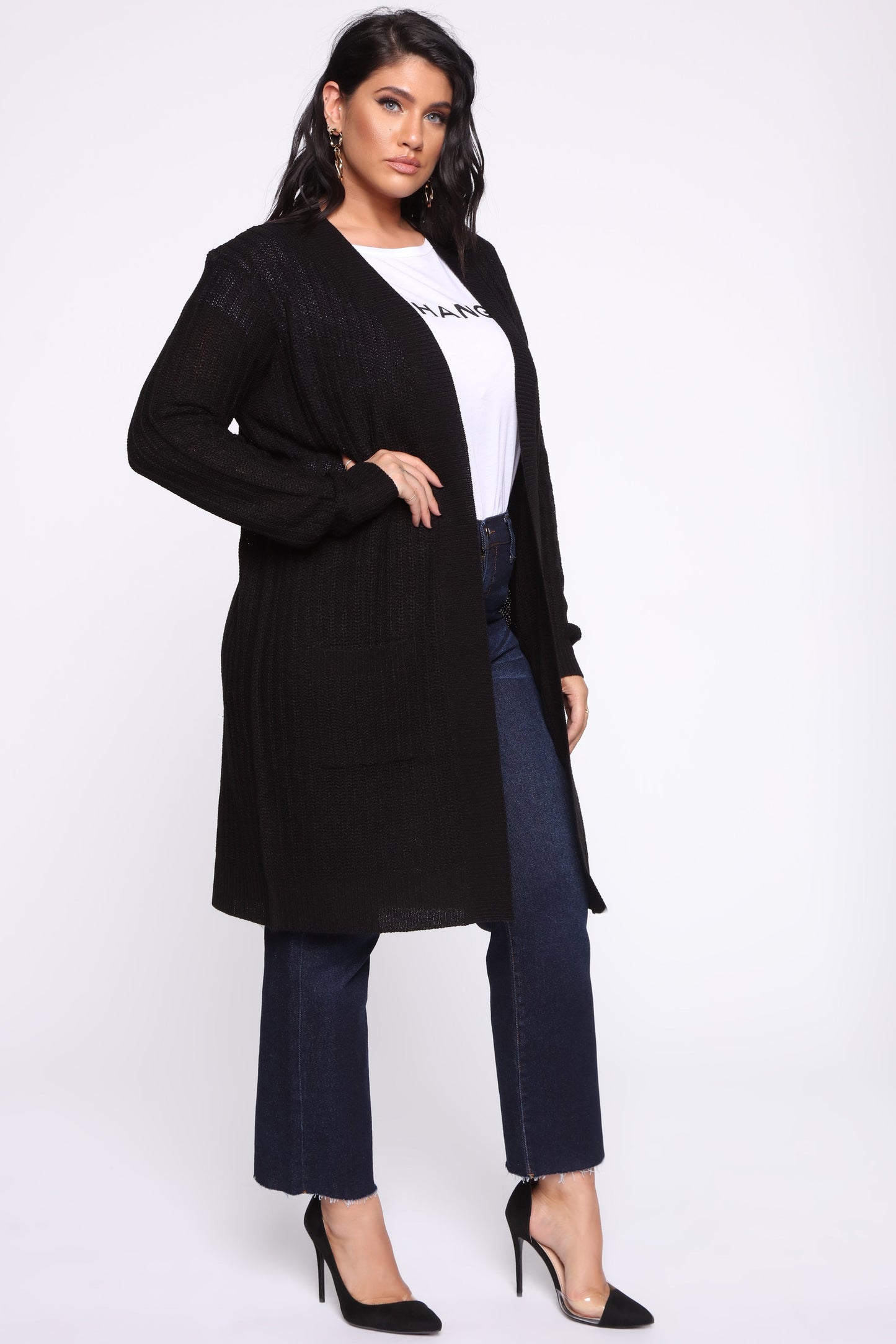 Throw It On Ribbed Cardigan - Black