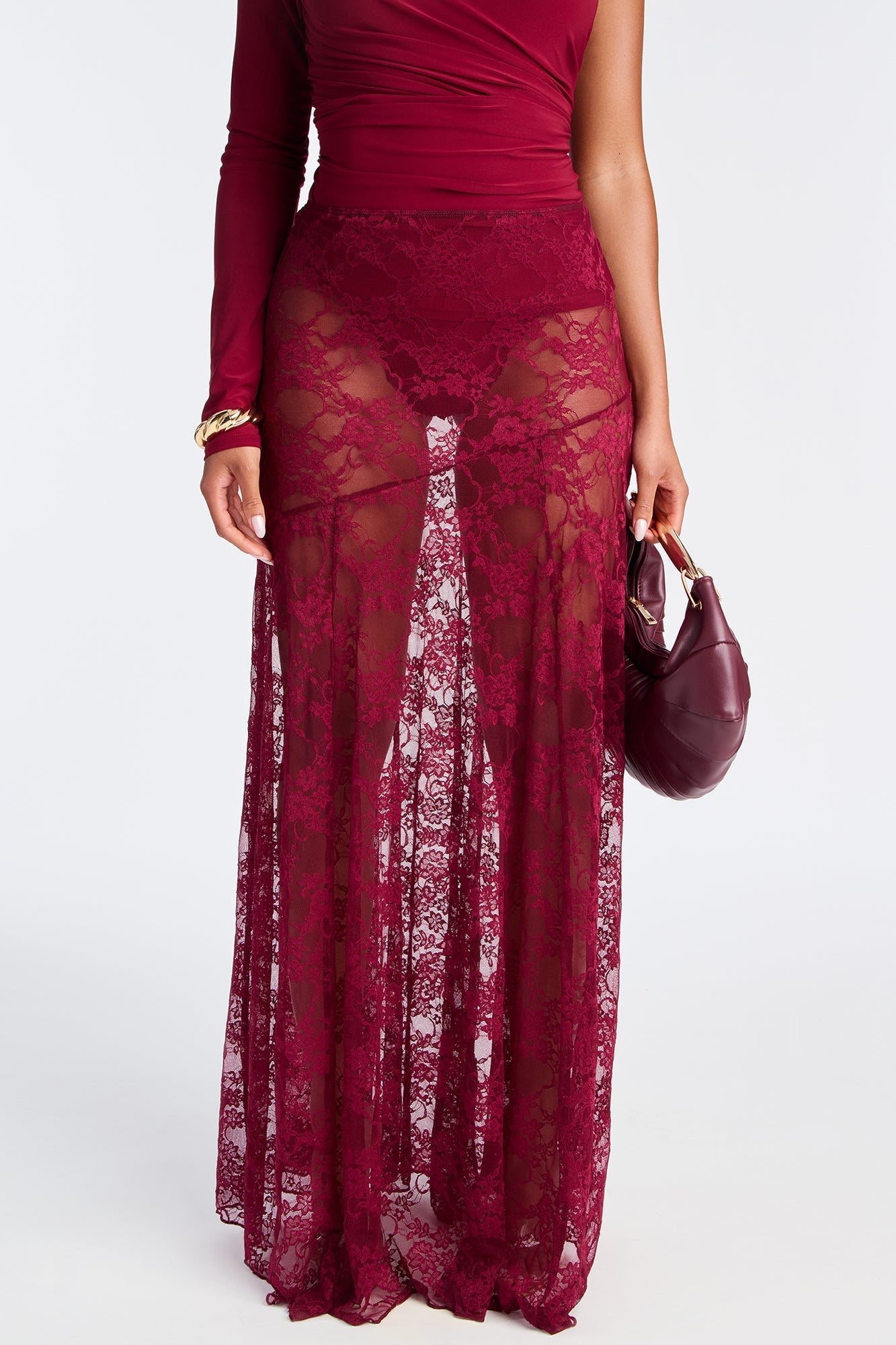 Out Of Touch Lace Maxi Skirt - Burgundy